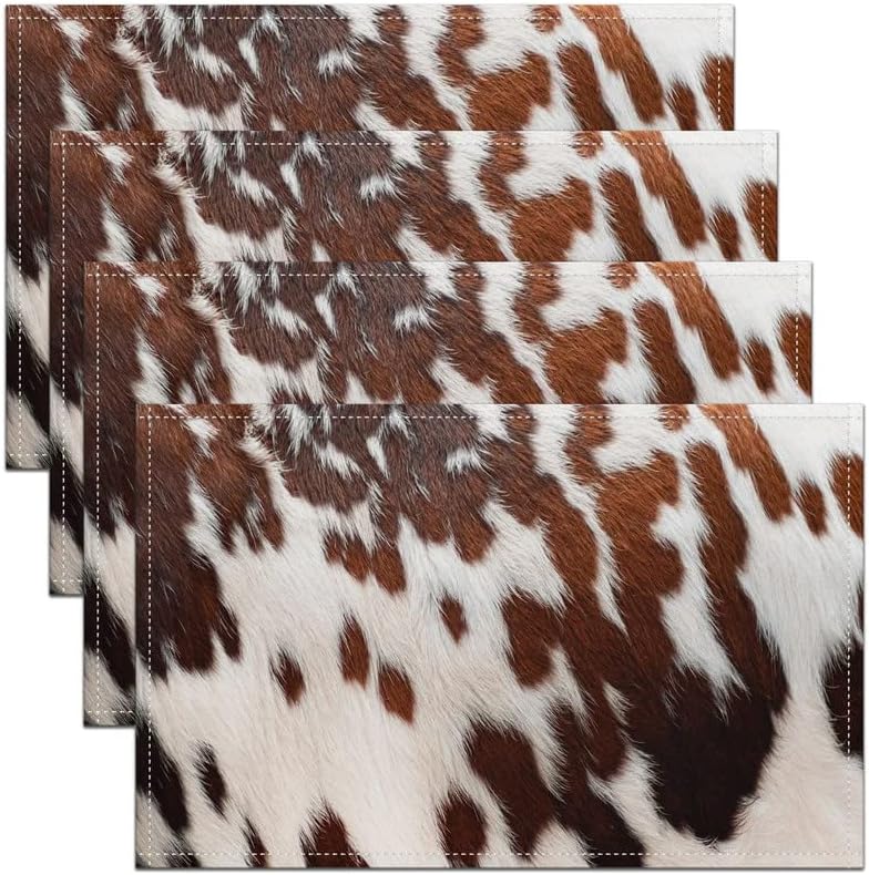 Not Real Brown Cowhide Placemats 12X18, Black White Aztec