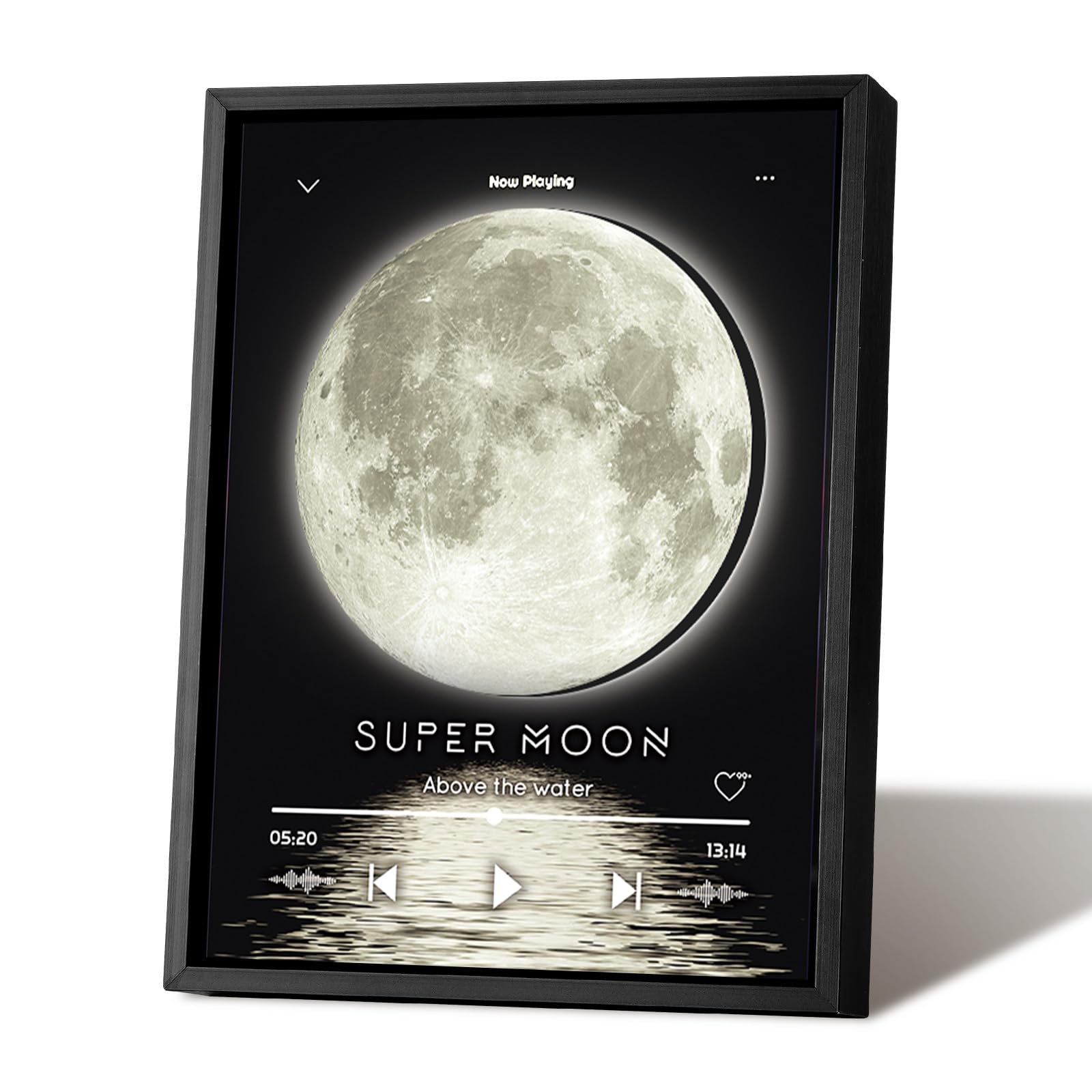 Music Picture Frame Bluetooth Speaker - Rotating Turntable Wireless Speaker Song Plaque, Light Up Music Plaque Art Paintings Frame with LED Light, Home Desk Decor Gifts for Men &amp; Women (Moon-2)