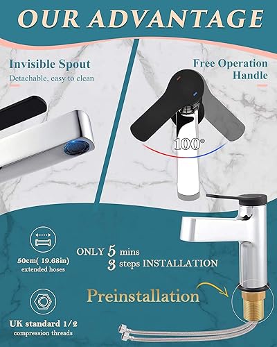 Miniatura 2 de Grifos de baño de una sola manija, grifo de lavabo de baño cromado negro mate de 1 o 3 agujeros con drenaje desplegable de metal, grifo moderno de