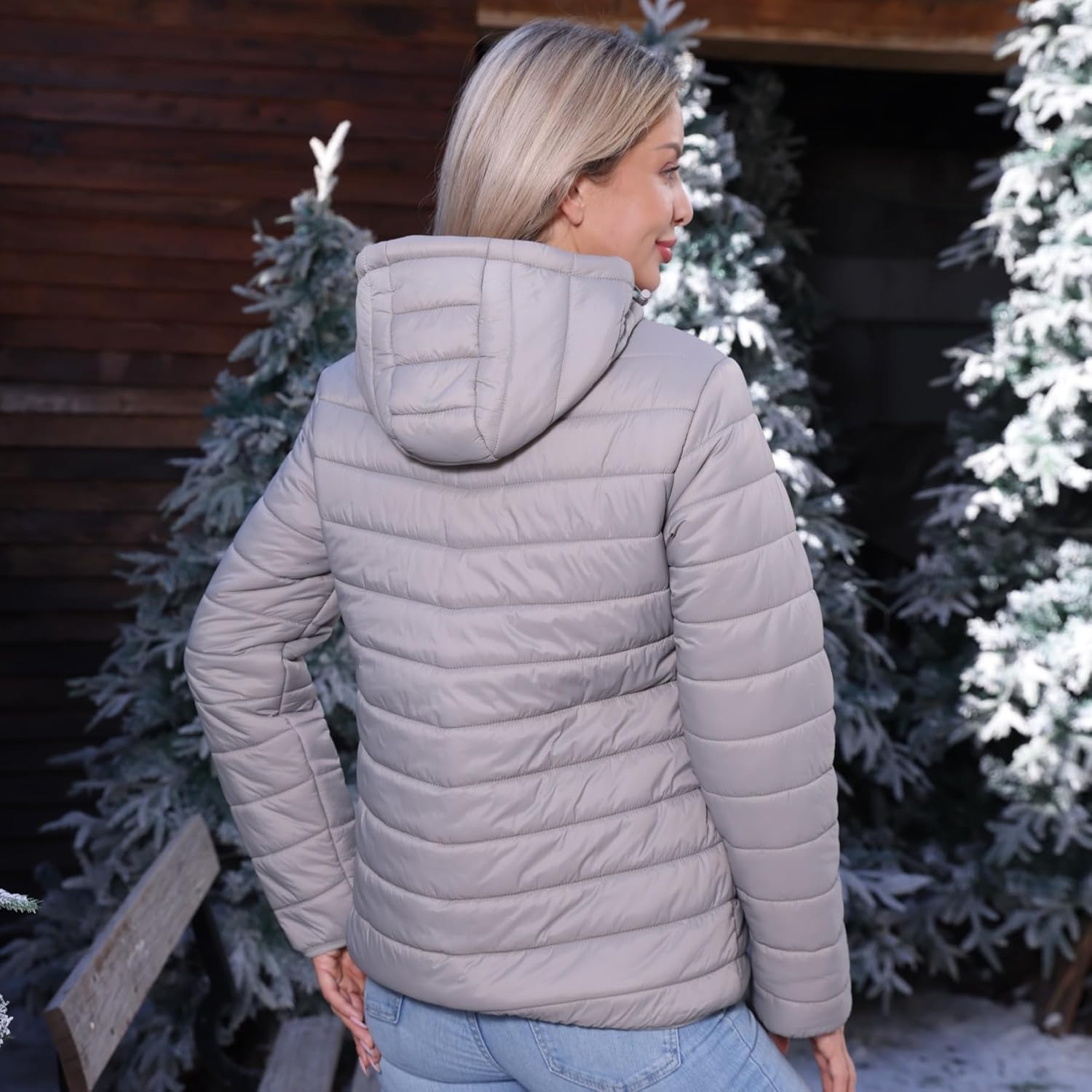 Women's Packable Winter Puffer Coat | Lightweight Quilted Jacket with Hood | Full Zip Travel Outerwear - Image 5