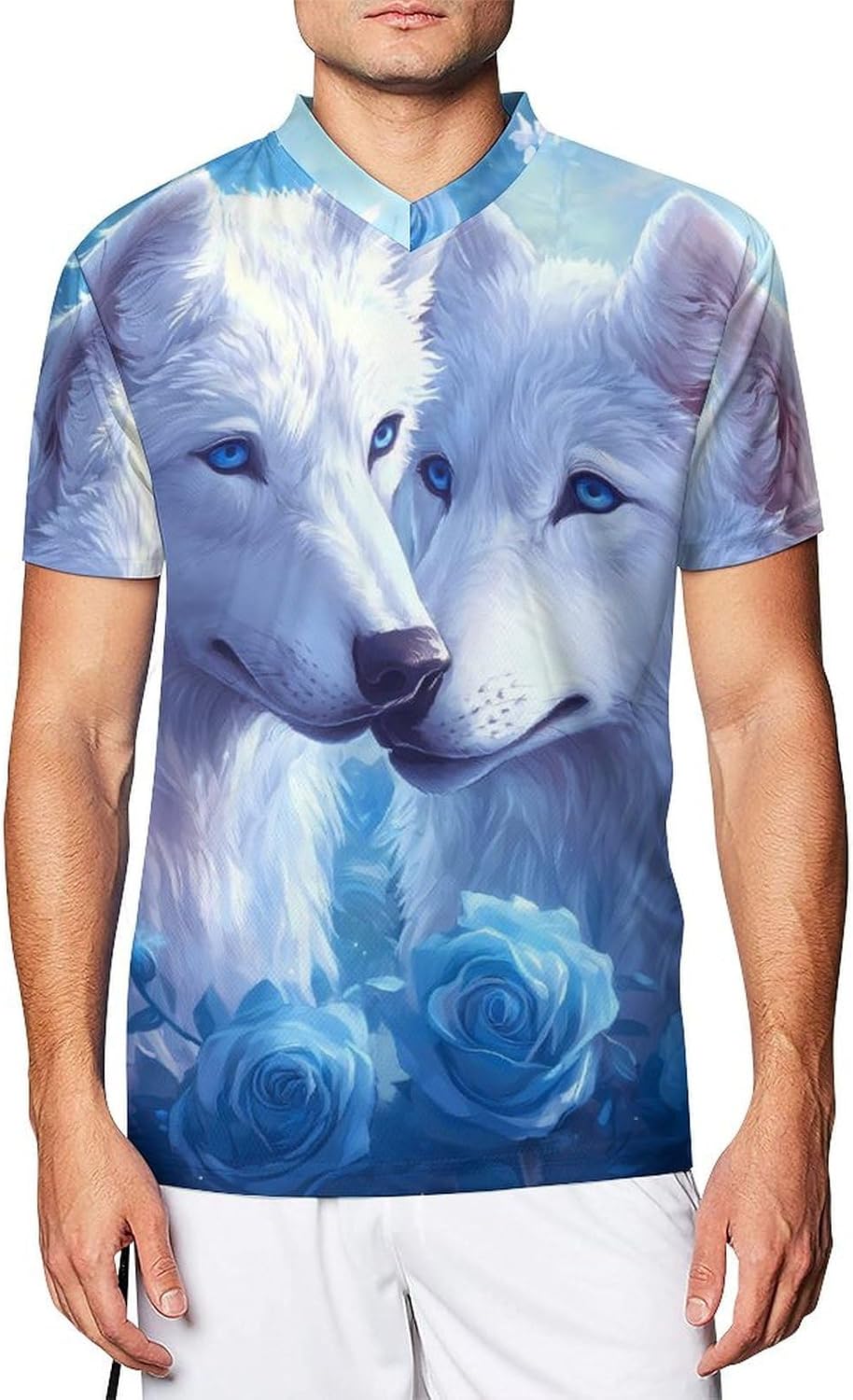 Wolf Rose Mens V Neck Soccer Jersey Quick Dry Breathable Short Sleeve T Shirt Sports Football Tops 6X-Large