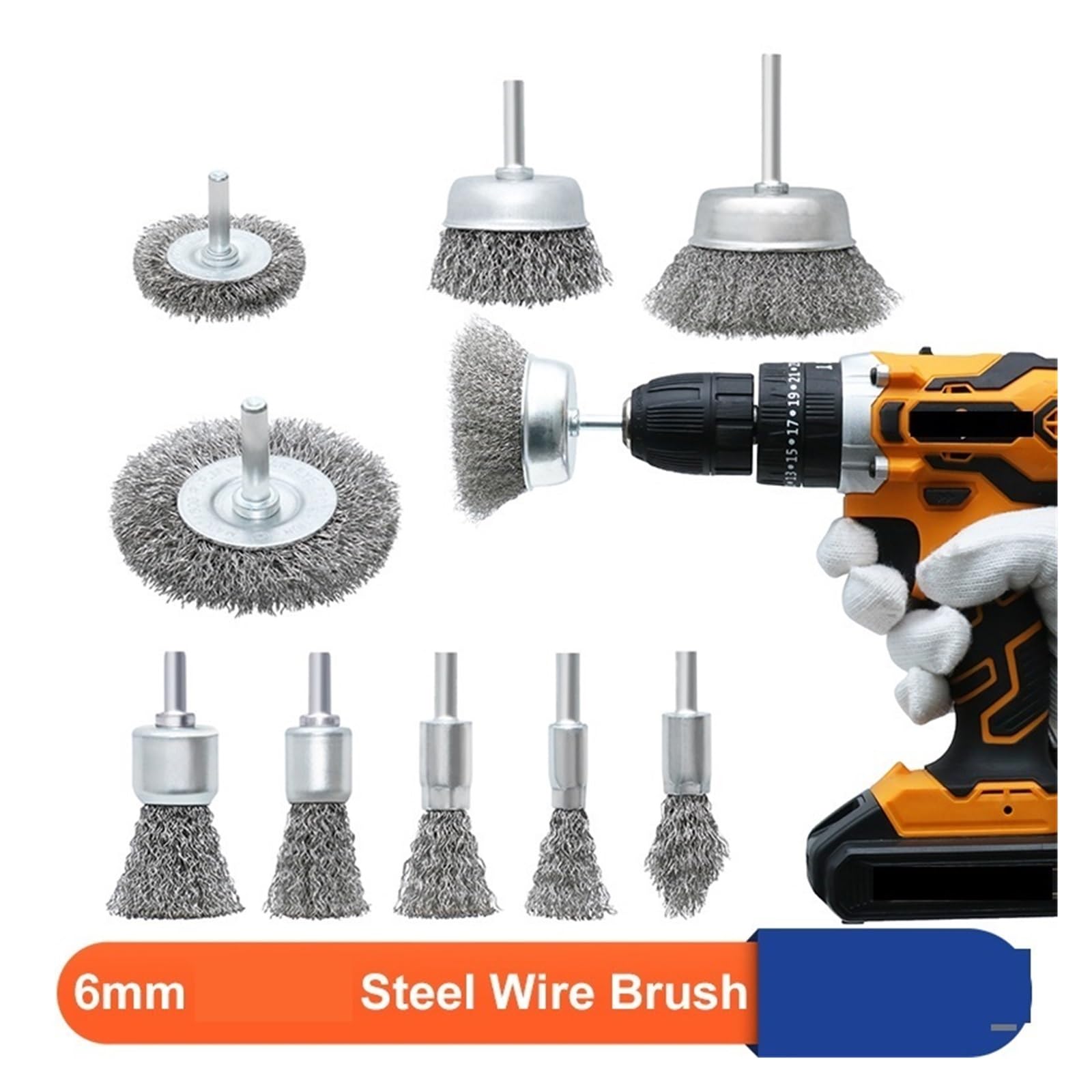 Wiertła do szczotek drucianych, Zestaw szczotek drucianych z drutu stalowego 6 mm, trzpień 1/4 cala, szczotka druciana do polerowania metalu, wiertarki, narzędzia obrotowe, szczotki metalowe(8 Pieces)