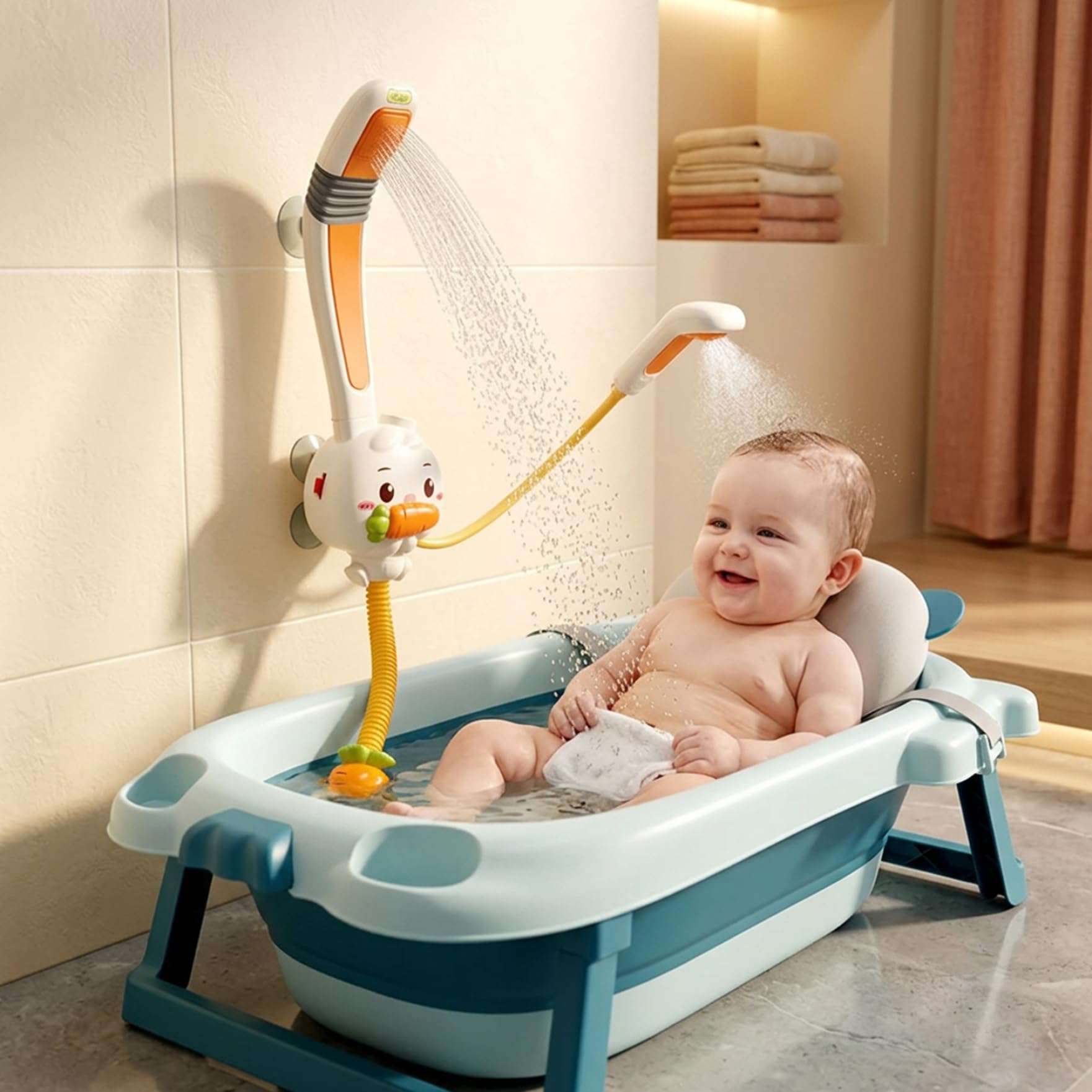 Soffione doccia per bagnetto, simpatico coniglietto, spruzzatore per bagnetto, giocattoli elettrici in plastica per doccia, ideali per vasca da bagno, ragazzi e ragazze