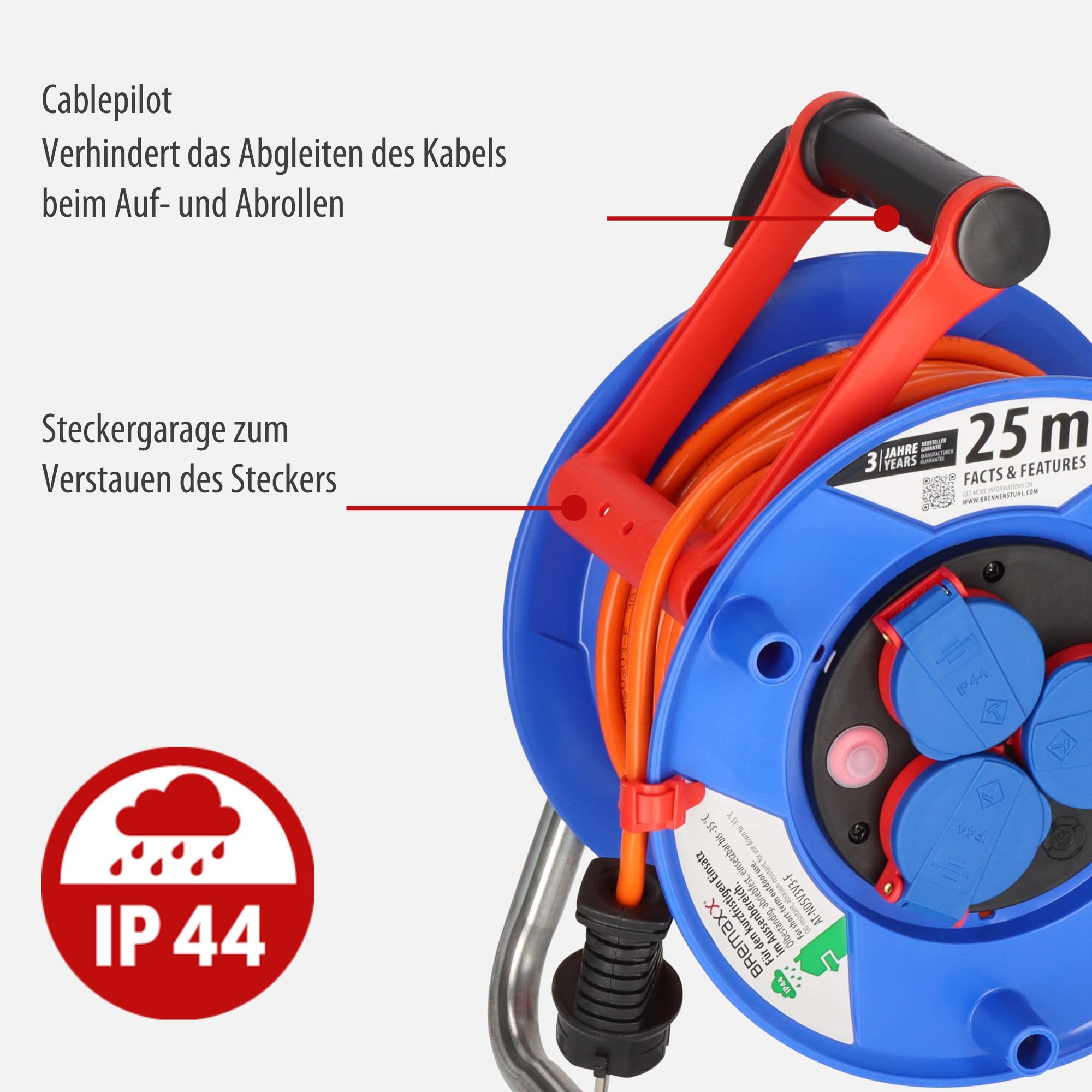 Brennenstuhl Garant Serie IP44 Lizenziert 25 Meter Spule Verlängerungskabel orange
