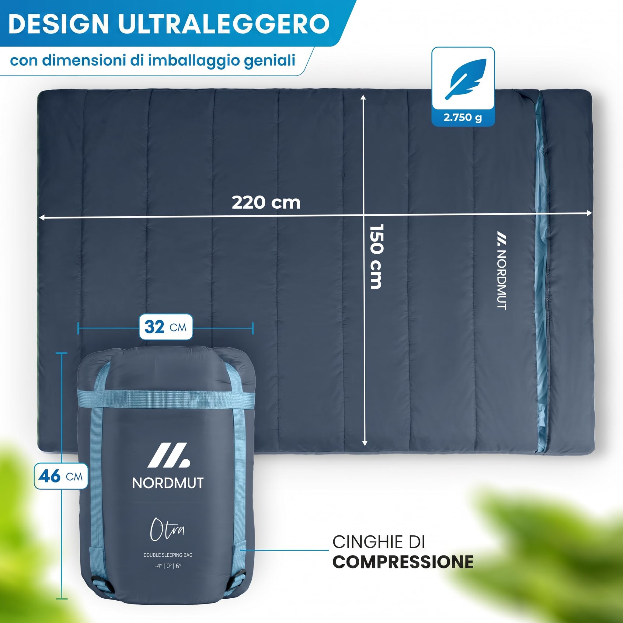 NORDMUT® Sacco a pelo doppio XXL con cerniera YKK premium a doppio senso – Sacco a pelo accogliente 2 persone extra largo & grande – per 2 persone con isolamento ottimale