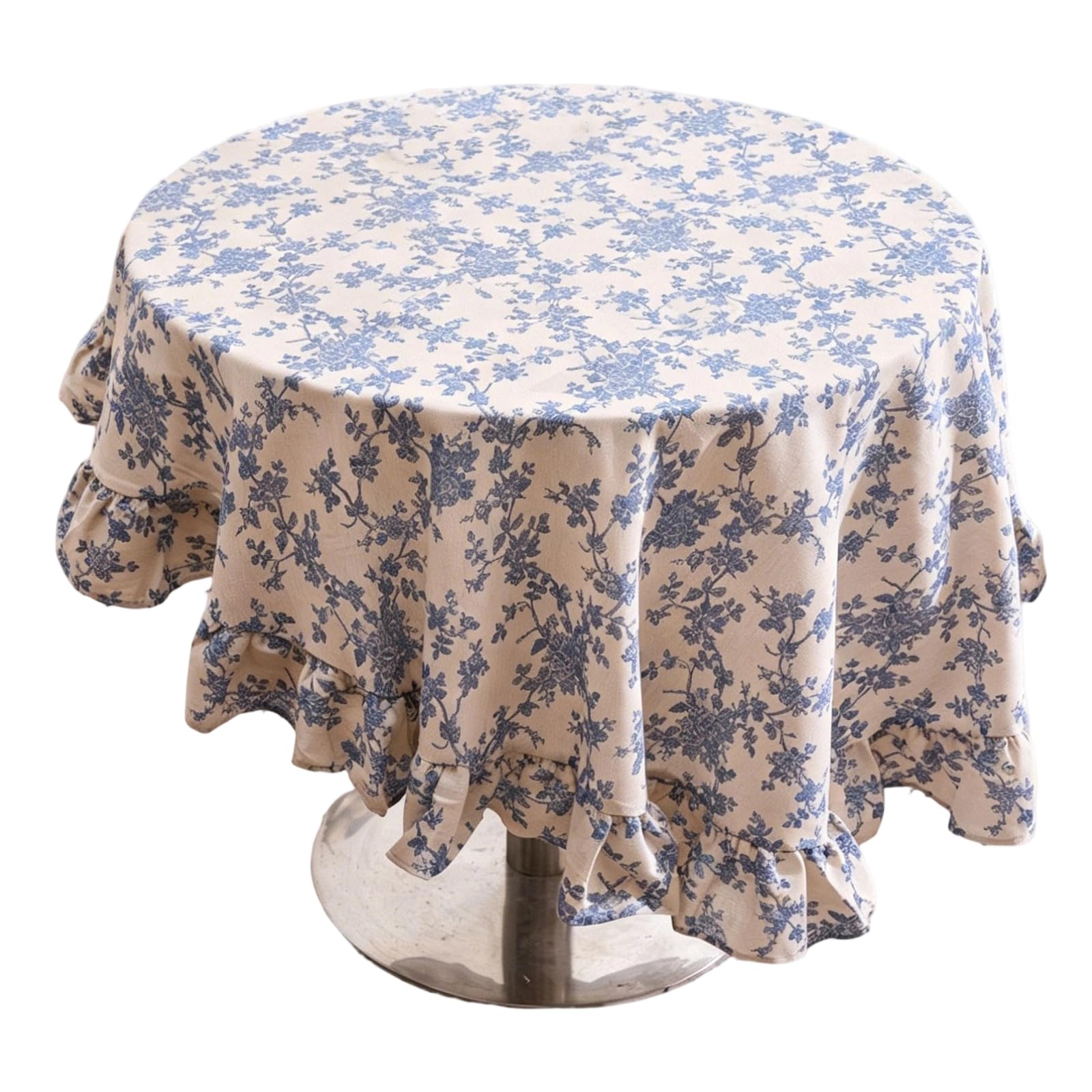kokdid Romantics Pastoral Cotton Linen Round Tablecloth with Ruffled Trim and Floral Print Table Cover for Kitchen Dining Room Ruffle Dining Table Cover