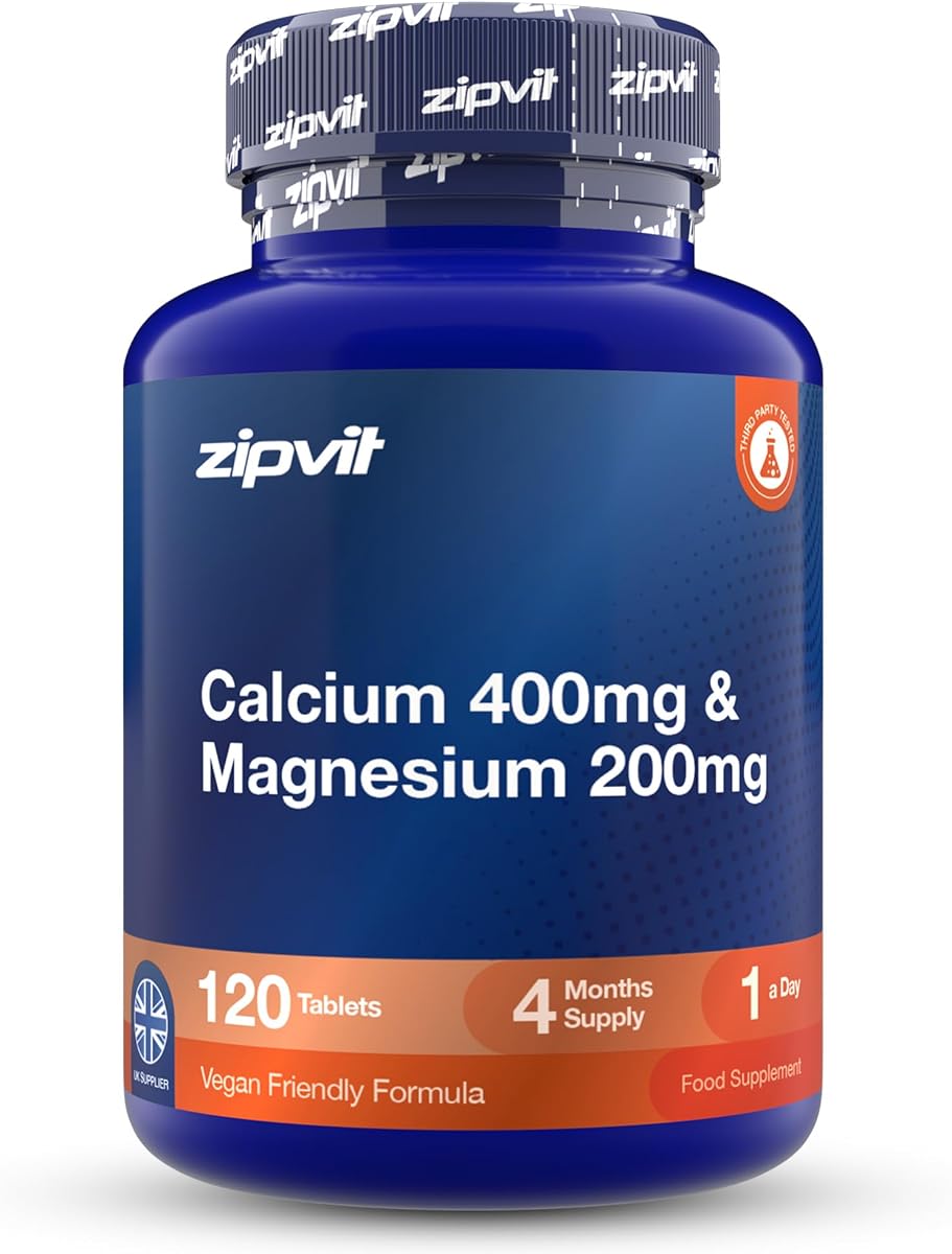 Zipvit Calcium 400mg &amp; Magnesium 200mg - 4 Months Supply - Vegan | 120 Tablets - Supports Muscle, Bones &amp; Energy - Gentle Absorption - 3rd Party Tested