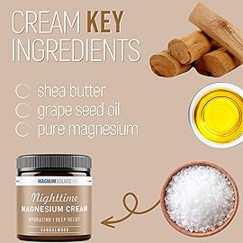 Magnum Solace Magnesium Lotion - Nighttime Magnesium Cream - Apply to Leg Muscles, Arms or Chest - Topical Magnesium Chloride - USA Made and Safe for Kids (Sandalwood) 4 Fl Oz (Pack of 1)