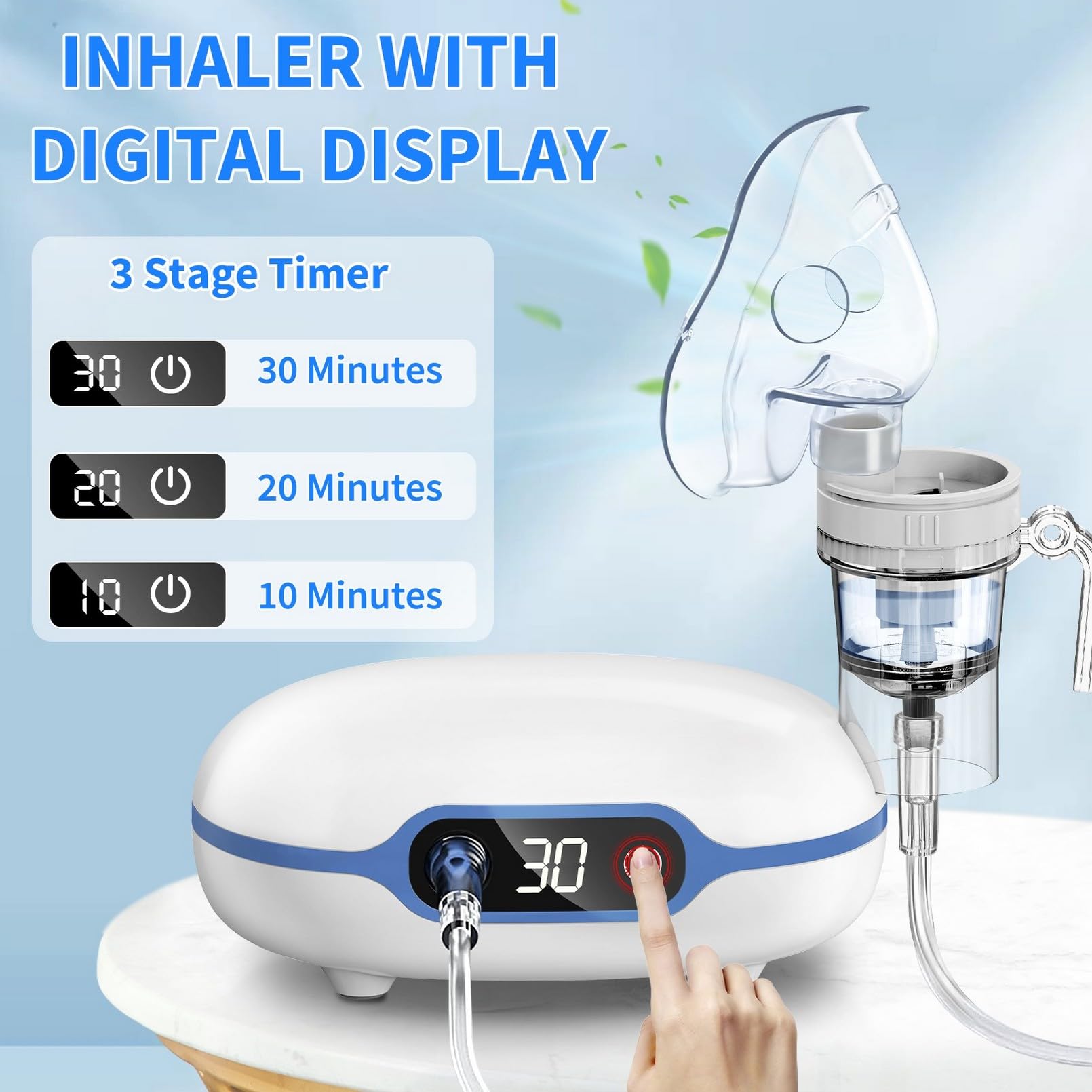 Wholede Nebulizador Bebe para Niños y Adultos con Pantalla de Visualización y Temporizador, Inhalador de Aerosoles Silenciosa para el Tratamiento de Enfermedades Respiratorias