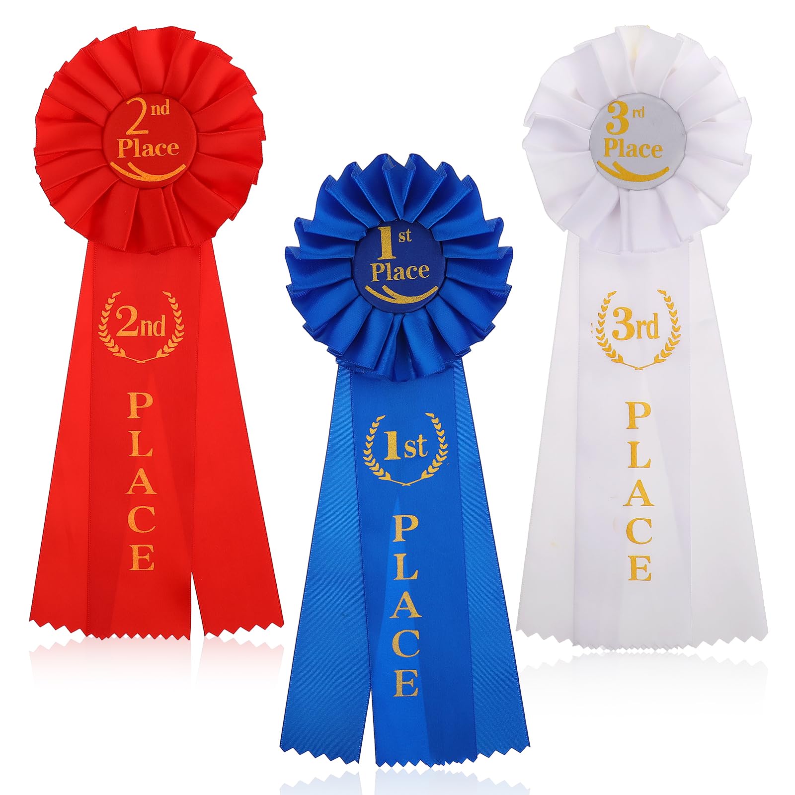 3 Pcs Ribbon Rosette Ribbon Award 1st 2nd 3rd Place Winner Victory Ribbons Award Award Ribbons Medals Prize for Classroom Prize Science Fair Talent Show Winners Certificate Prizes Blue Red and White