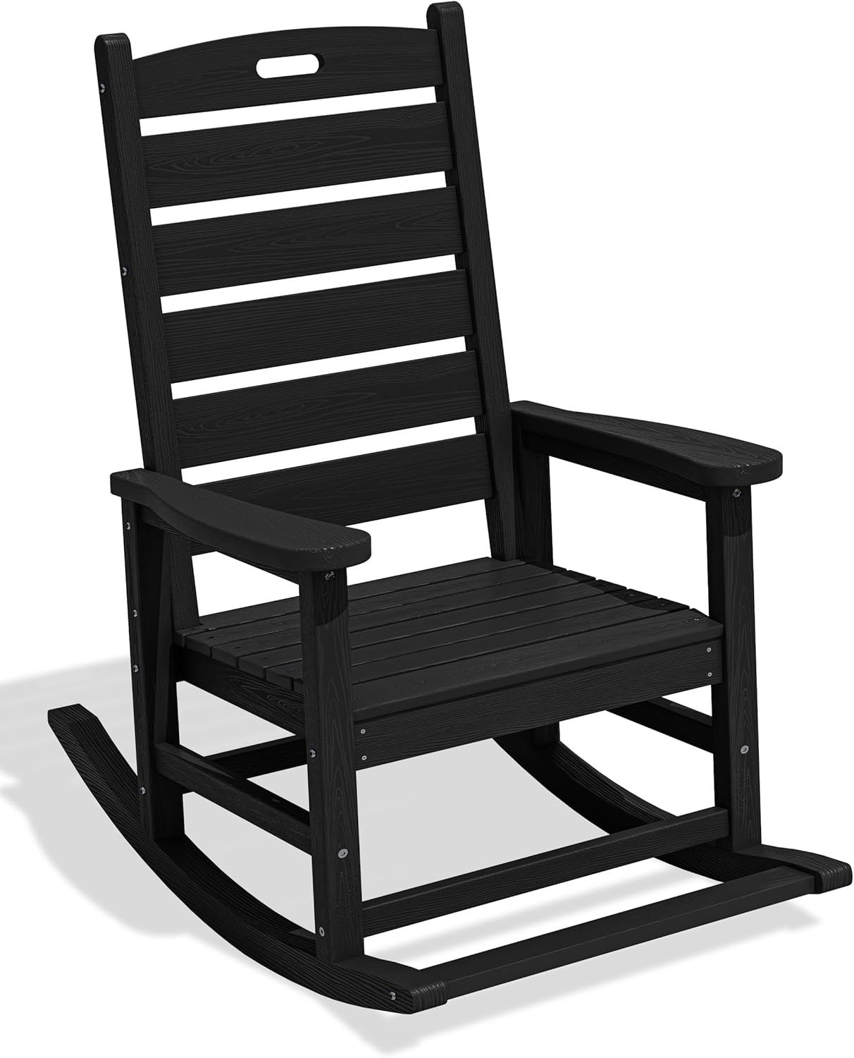 SERWALL Oversized Outdoor Rocking Chair, HDPE Patio Rocking Chair with Footboard for Adults, All Weather Porch Rocker for Deck Patio Balcony, Black Black 1 Pack