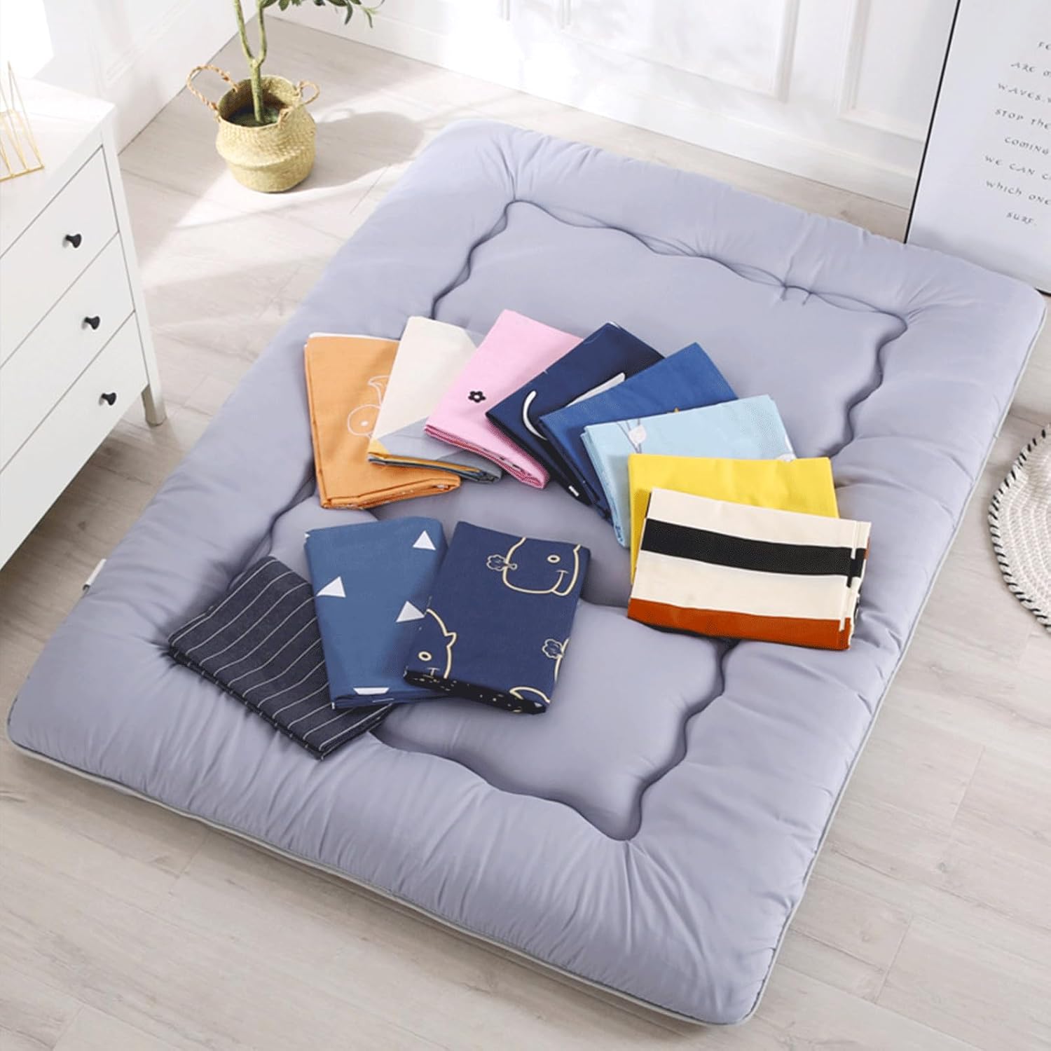 TAISEI Simple Futon Mattress Cover King Queen Full Size, Printed Floor Mattress Futon Cover RV Mattress futon Slipcovers(Feather,King:200X220cm/78x86.6in)