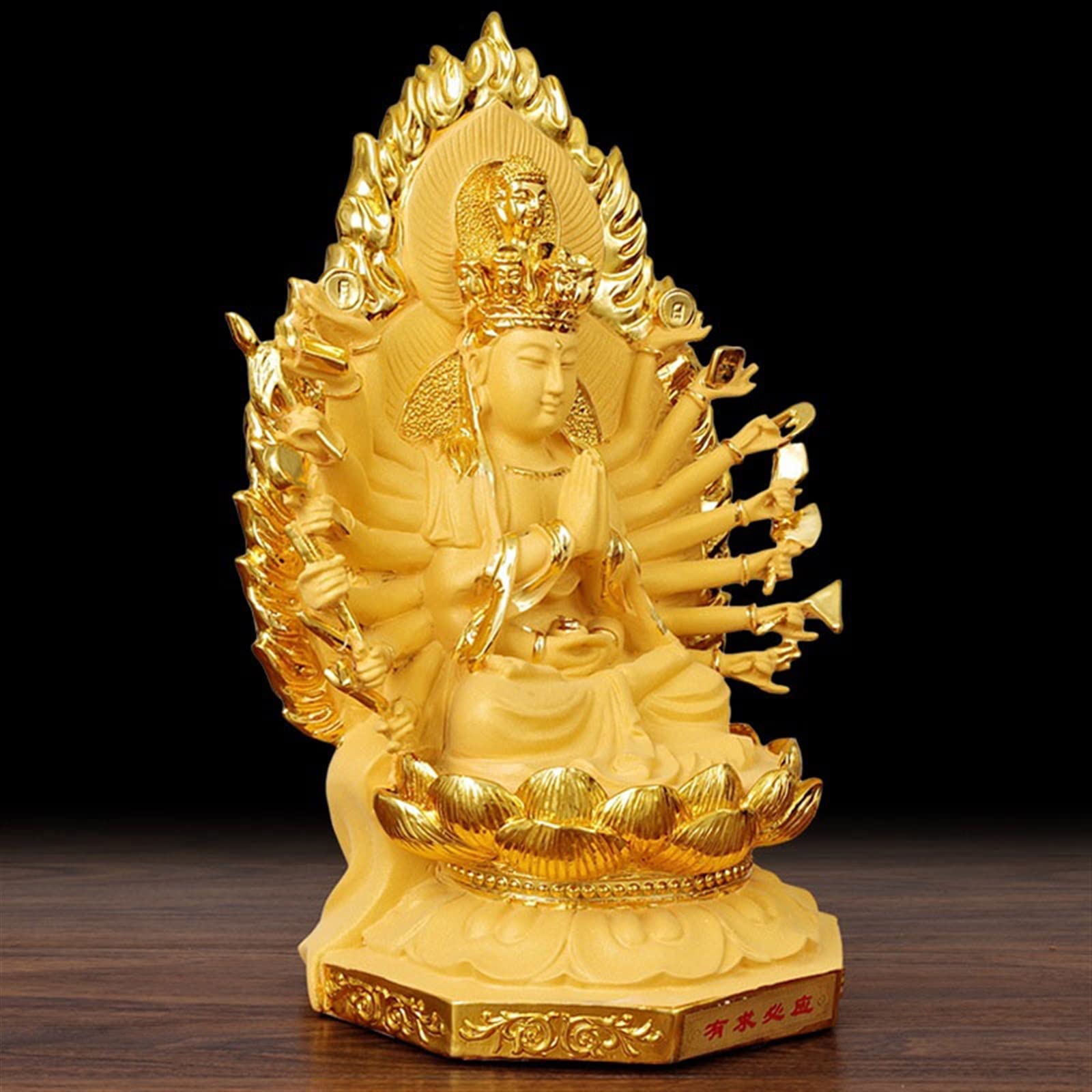 Figuras de Budas Escultura de Guanyin de mil Manos Doradas, Adornos de Bodhisattva de Loto Sentado, Estatua de Buda Zen, Adornos de Feng Shui for bendecir la Paz Budas Decorativos