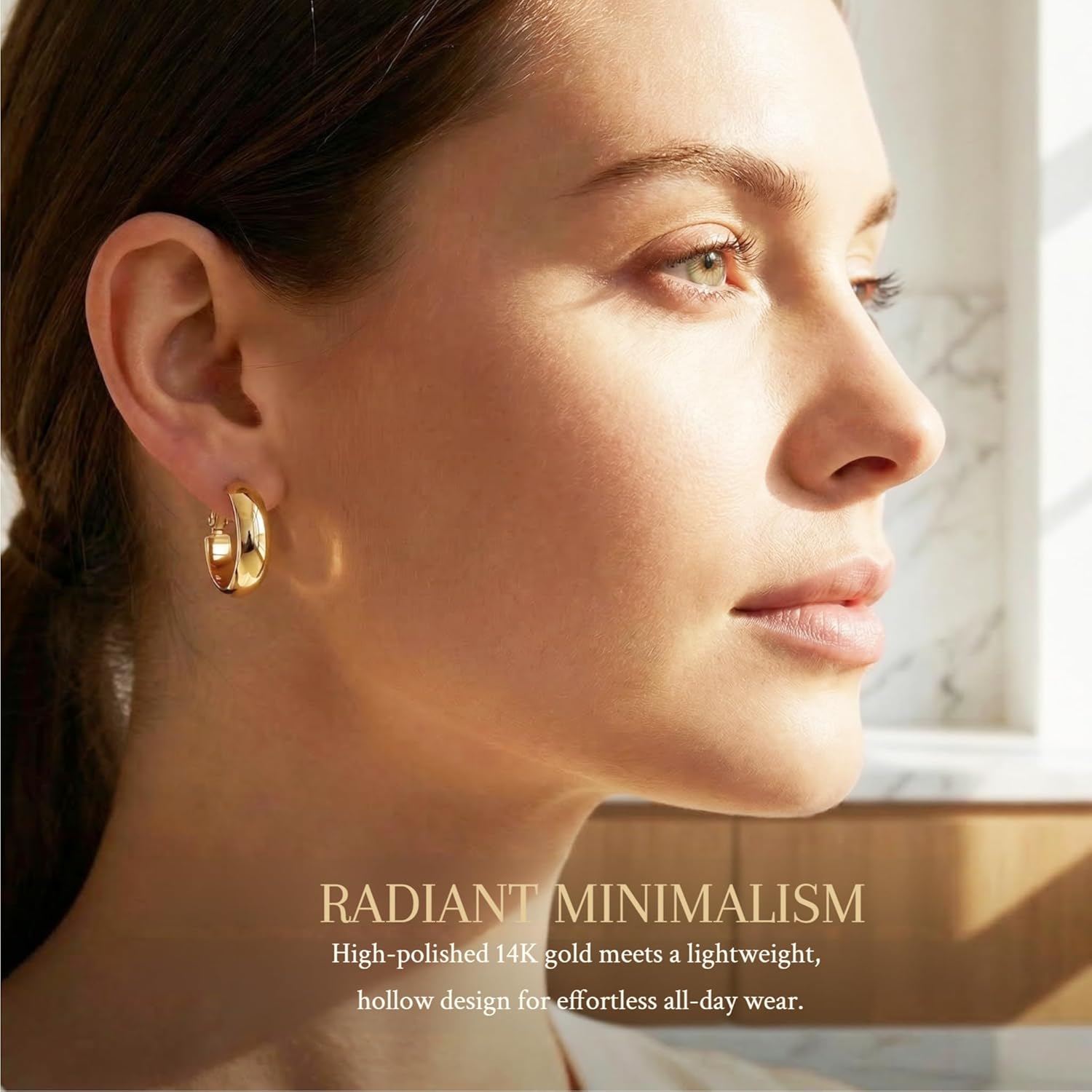 14k Yellow Gold Chunky Hoop Earrings for Women, Smooth Inner Band & Puffed Outer Design, Click-Top Secure Closure, Hypoallergenic Minimalist Jewelry 22mm*4.5mm