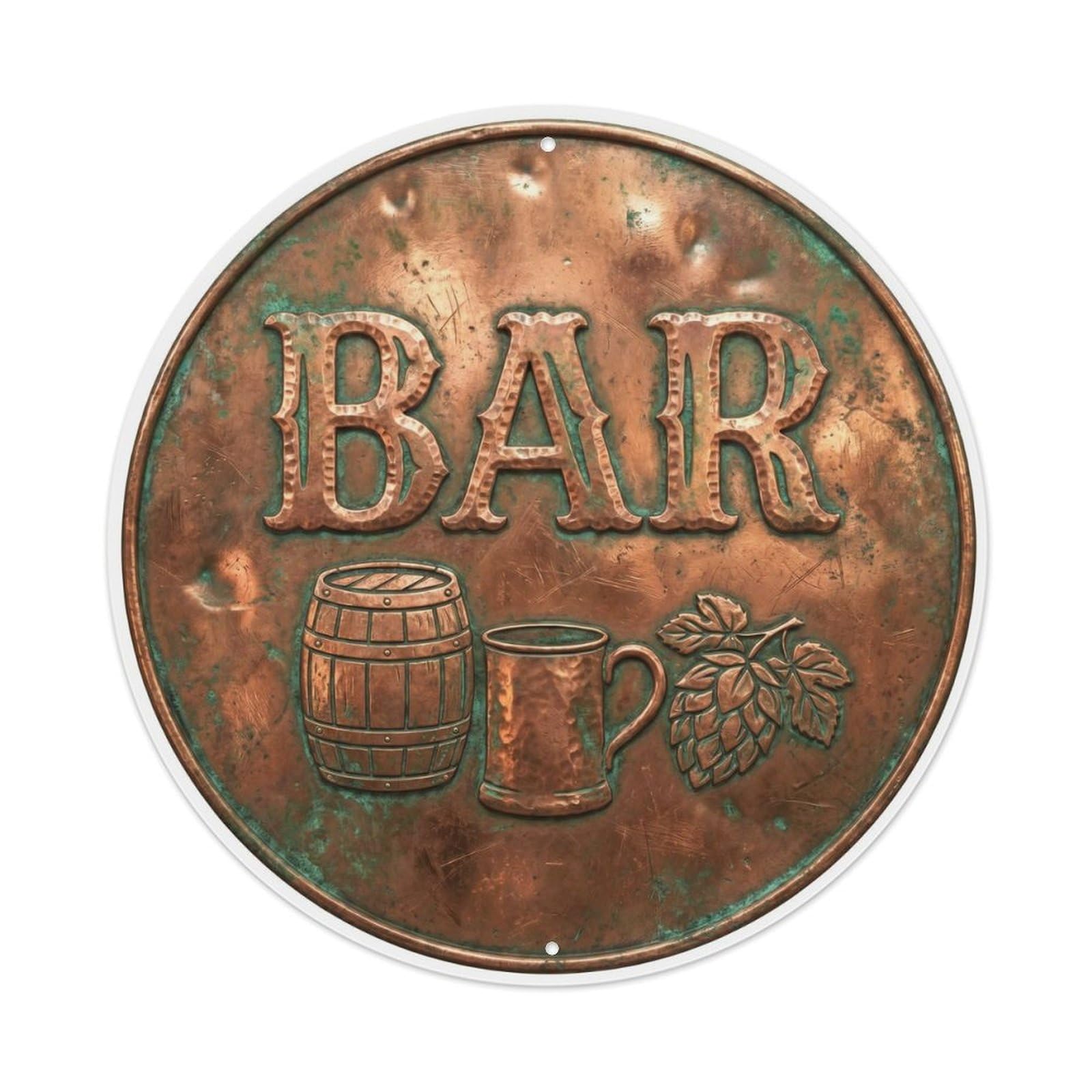 BAR Copper Saloon Shield Metal Tin Sign Plaque Wall Decor for Cafe, Club Bar, Office, Home Garden Round Metal Poster 8x8Inch
