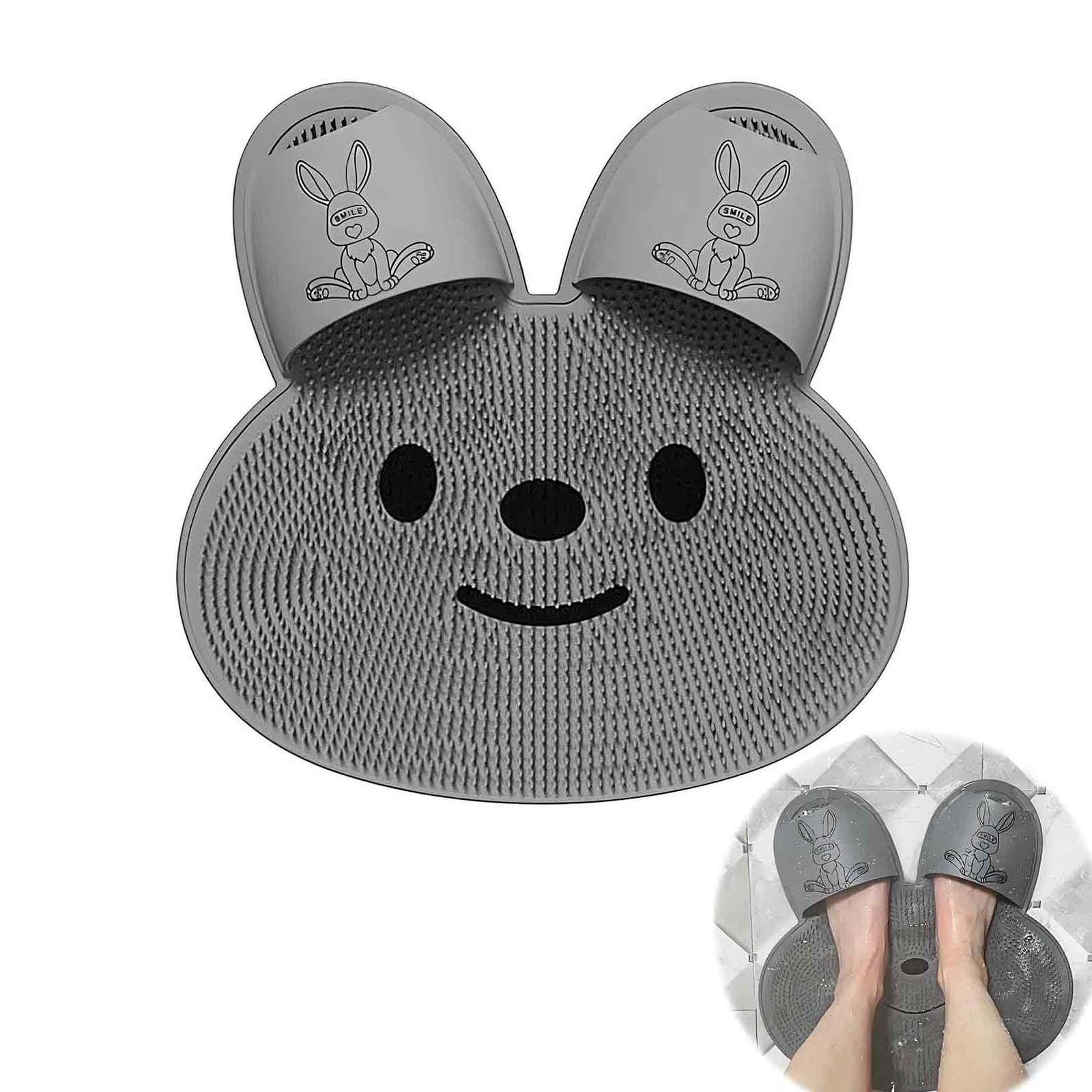DAWZMR Extra Large Foot Scrubber Mat for Shower Floor, Rabbit-Shaped Silicone Foot Scrub Matt with Non-Slip Suction Cups