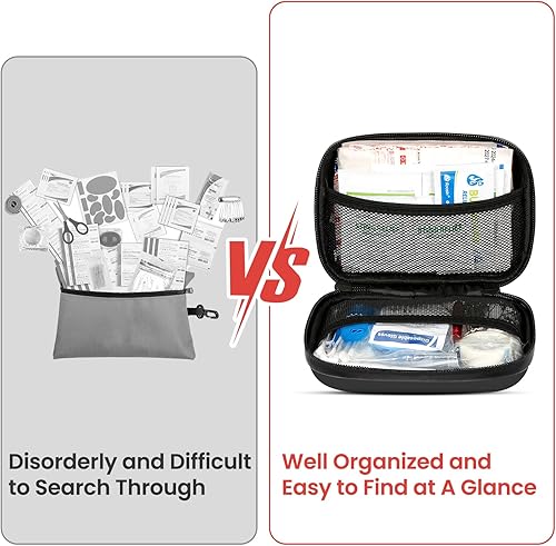 Miniatura 6 de Kit de primeros auxilios de 120 piezas para viajes, coche y supervivencia de emergencia, suministros médicos compactos e impermeables con vendajes