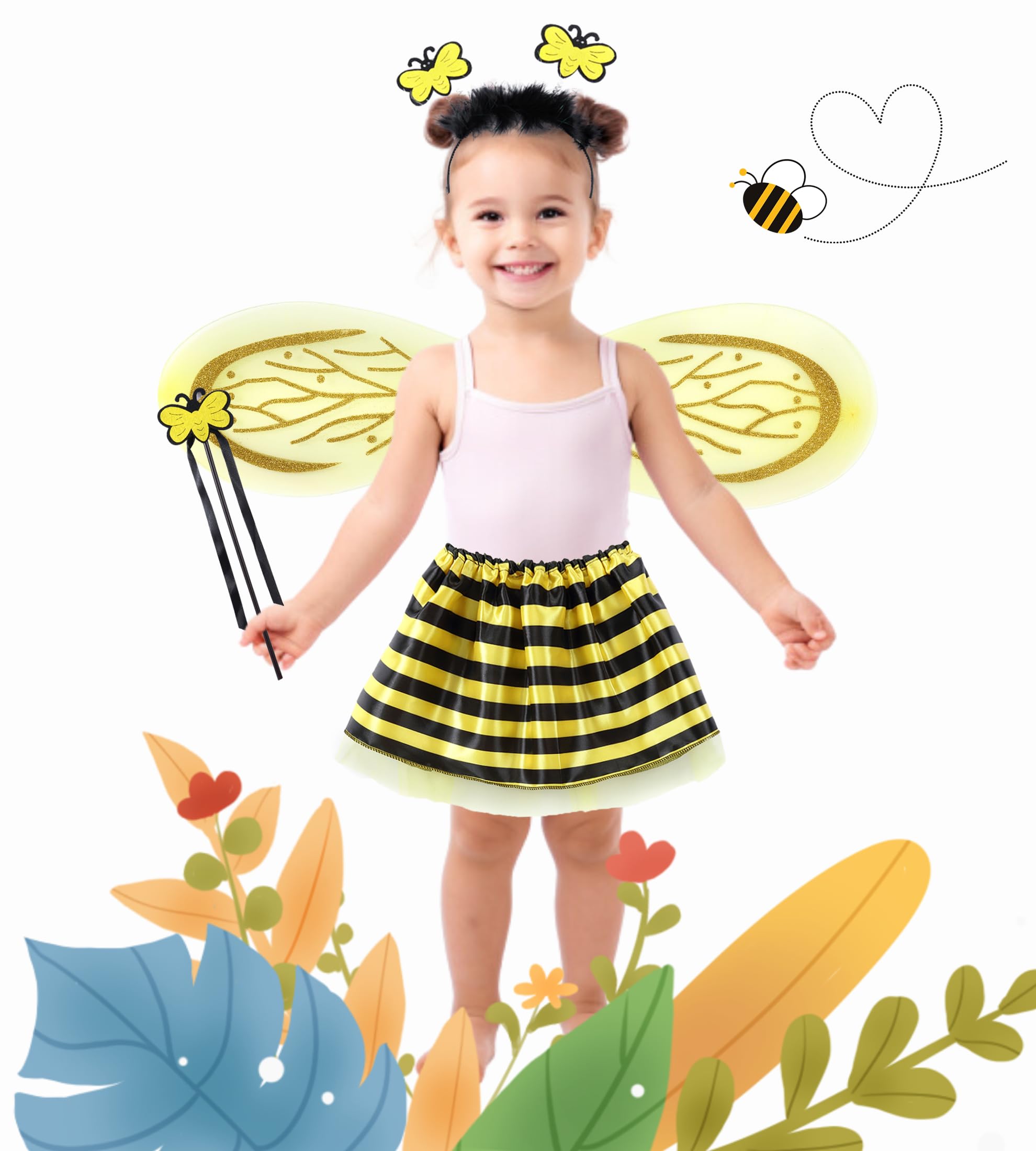 Seawhisper Bumble Bee Costume Kids Toddler Bumblebee Wings Fairy Dressing Up Clothes 3-8 - Image 2