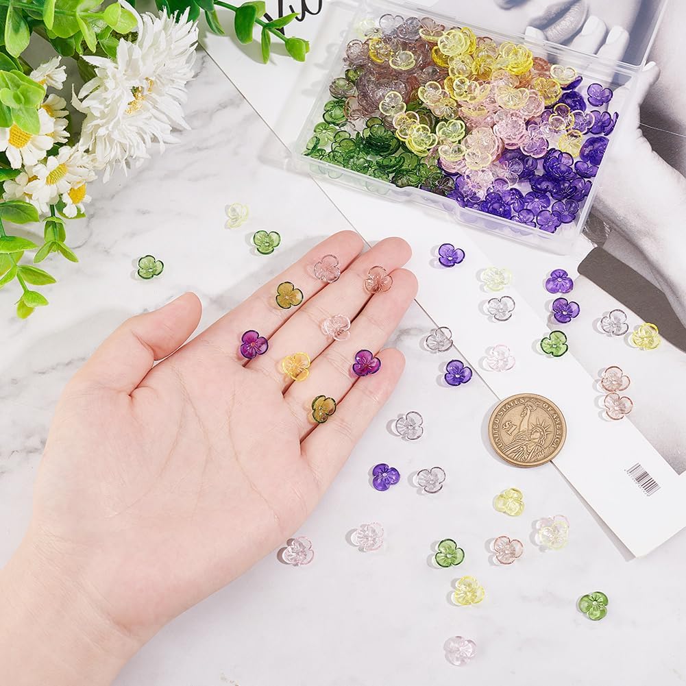 NBEADS 300 Pcs 6 Colors Flower Bead Caps, Floral End Caps 10mm Transparent Acrylic Flower Charms Beads for DIY Crafting Bracelet Necklace Jewelry Making - Image 3