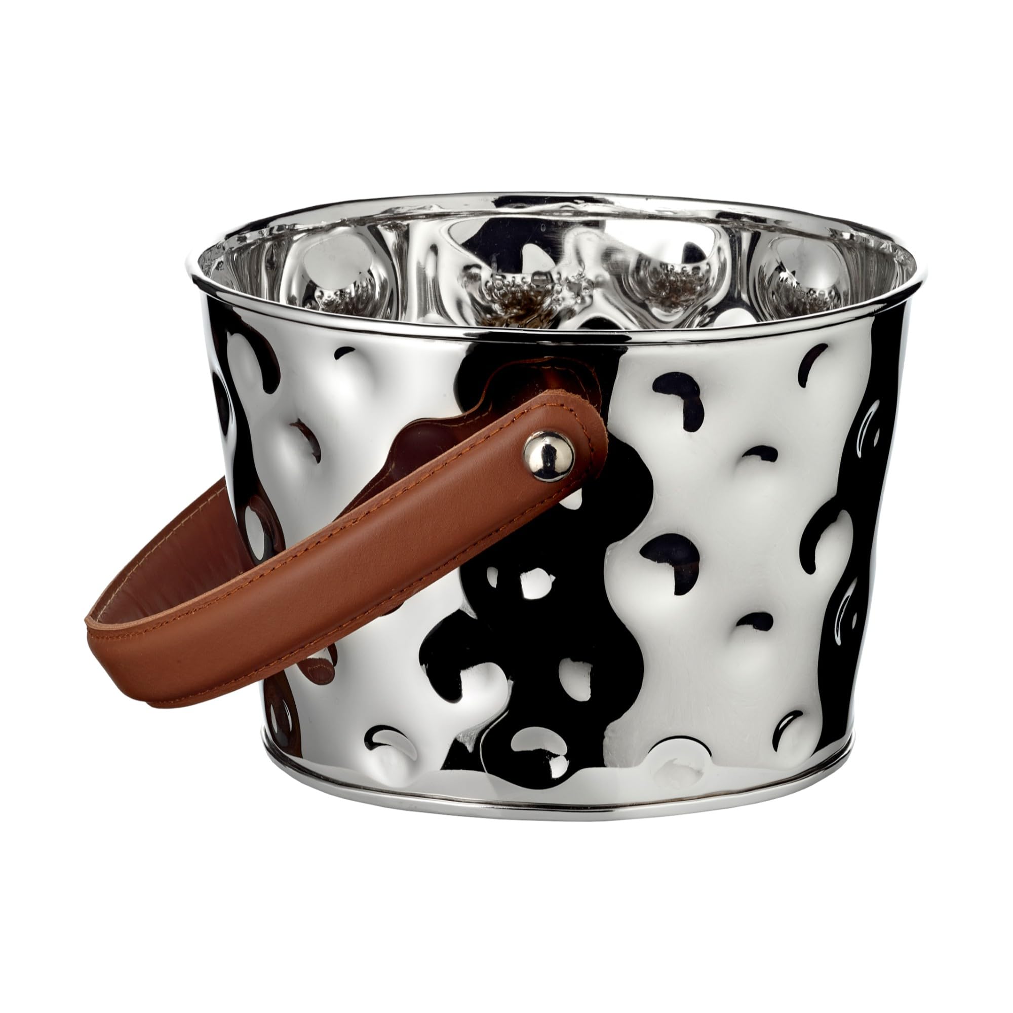 EDZARD Champanera Gideon (23 x 18 cm, H 16 cm), acero inoxidable niquelado, martillado, con asa de cuero vegano – enfriador de vino, enfriador de botellas, cubitera
