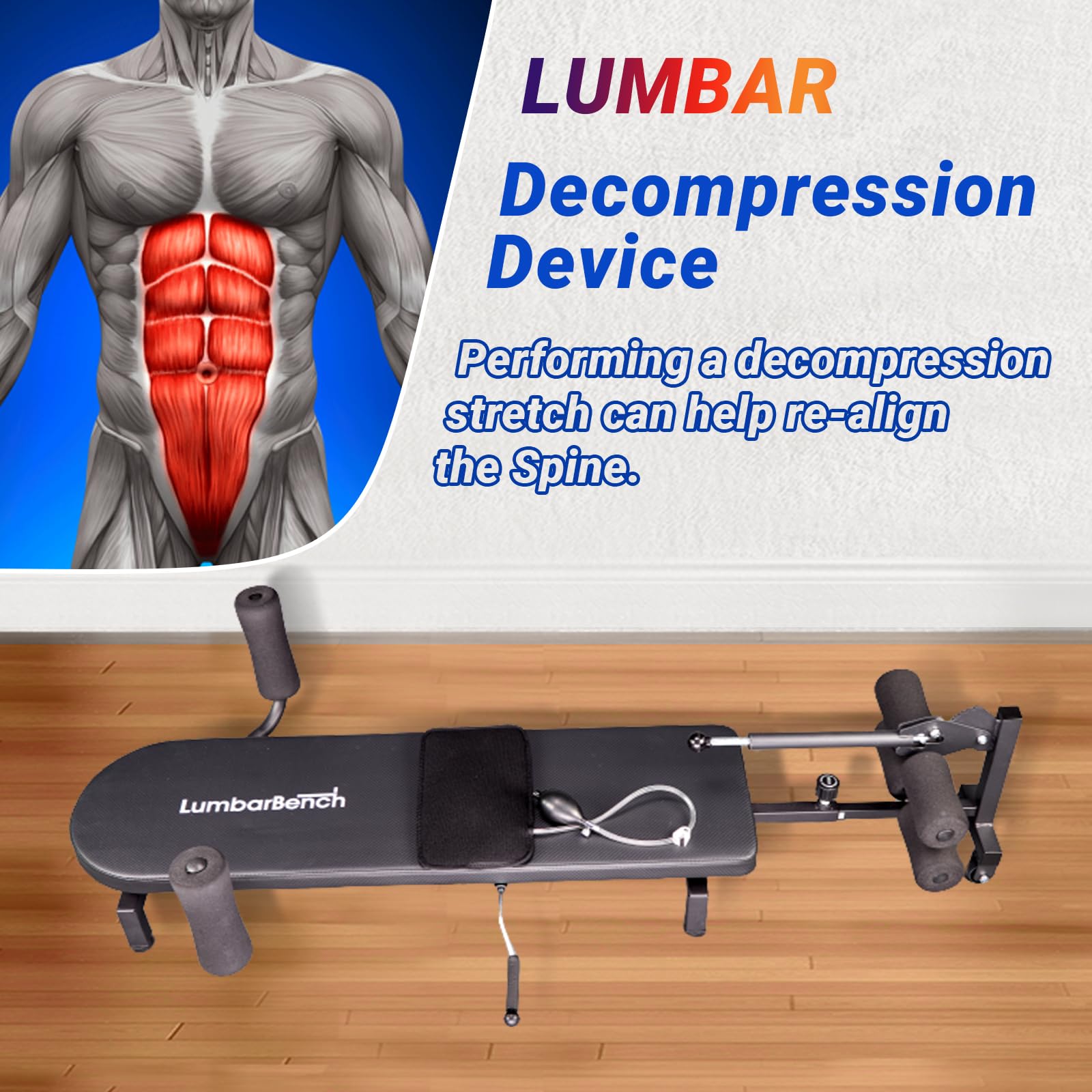 Lumbar Decompression Table By Lumbar Bench - Horizontal Inversion Table for Lower Back Pain Relief, Back Stretcher Machine, Stretches the back, Ankle, Knee, and Hip. 300/330 lbs. Capacity