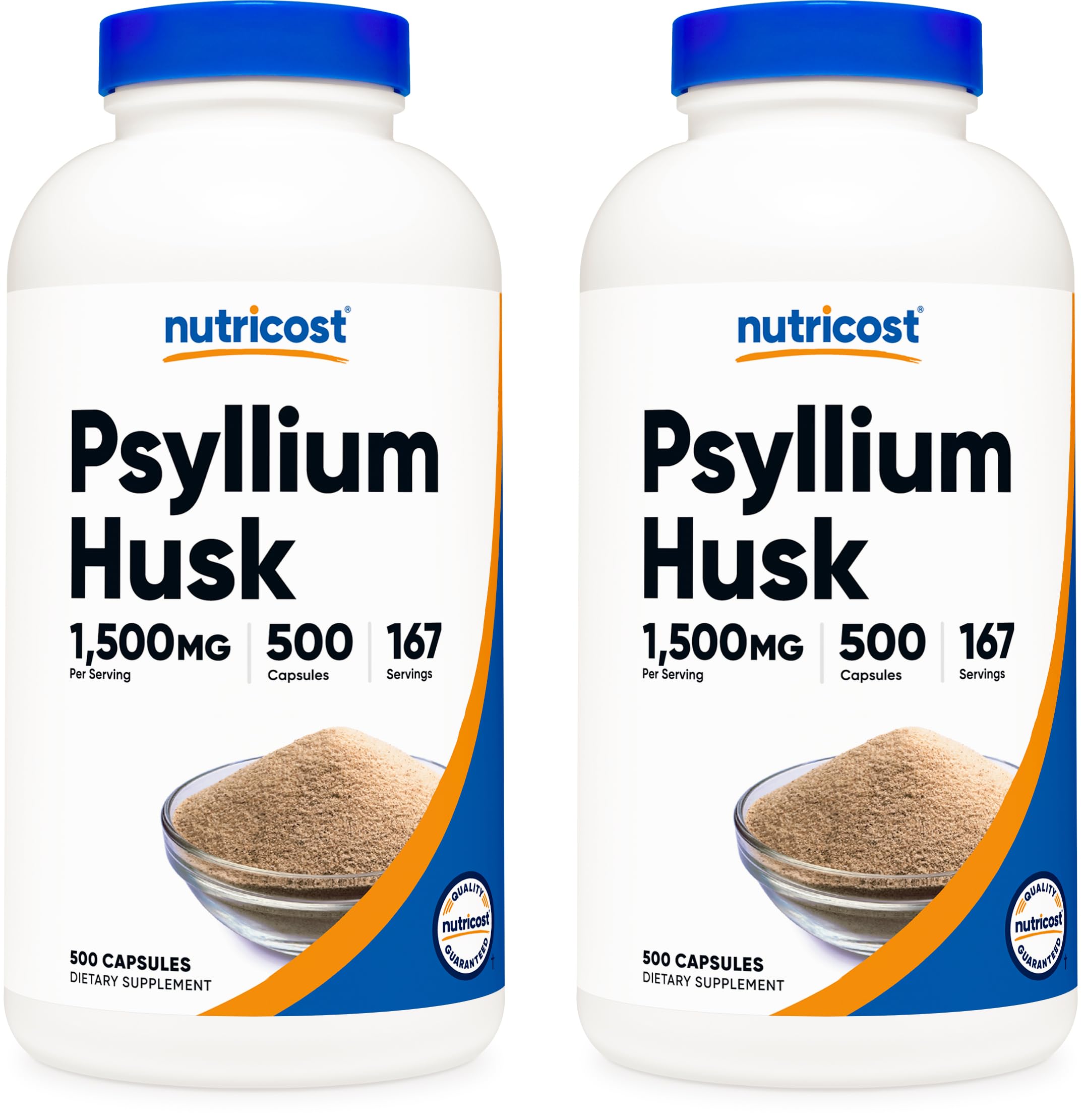 Nutricost Psyllium Husk 1500mg Per Serving, 500 Capsules - Non-GMO & Gluten Free (Pack of 2) 500 Count (Pack of 2)