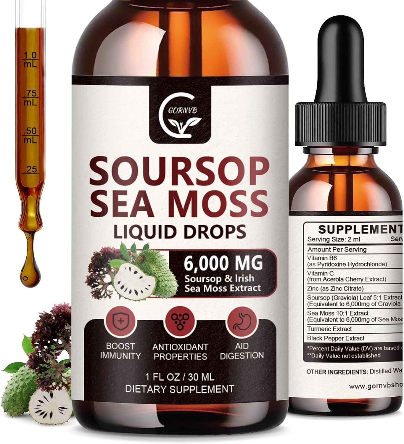 (2 Pack) Soursop Graviola Liquid Drops 1800mg, 98% Absorption Soursop Bitters Liquid for Cell Support & Regeneration, Immune Boost, Relax, Liver and Sleep, Herbal Goodness, Gluten Free, 1 Fl Oz