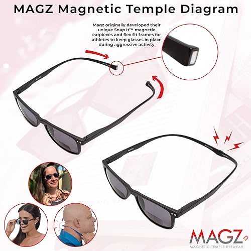 Miniatura 9 de Magz Gramercy Rectangular Reading Glasses Men Women One Power Readers Neck Hanging Magnetic Snap It Rear Connecting