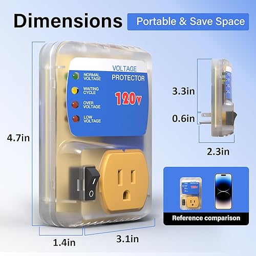 Miniatura 6 de BSEED Enchufe de EE. UU., protector de sobretensiones para electrodomésticos, supresor de energía, salida de oscurecimiento de voltaje, 120 V, 2400