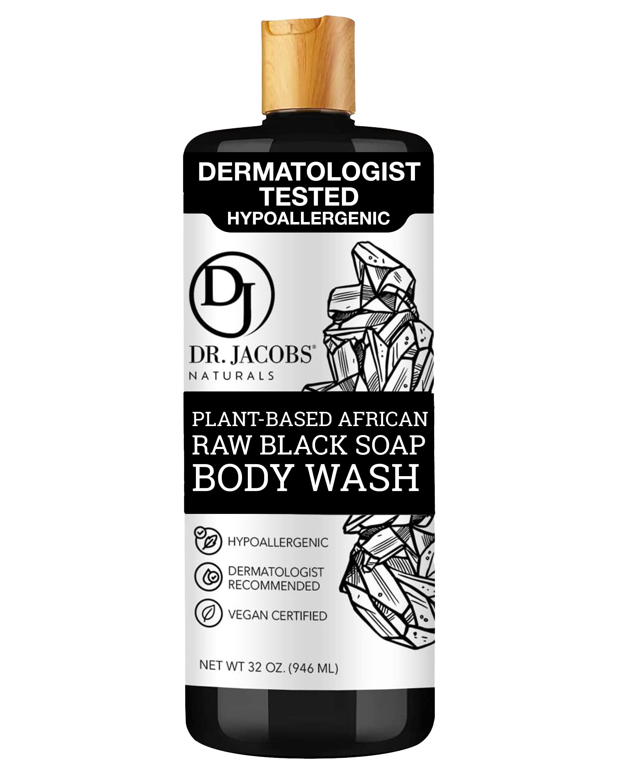 Dr Jacobs Naturals Authentic African Raw Black Soap All-In-One Cleanser for Face Wash Sensitive Skin Body Wash Shampoo