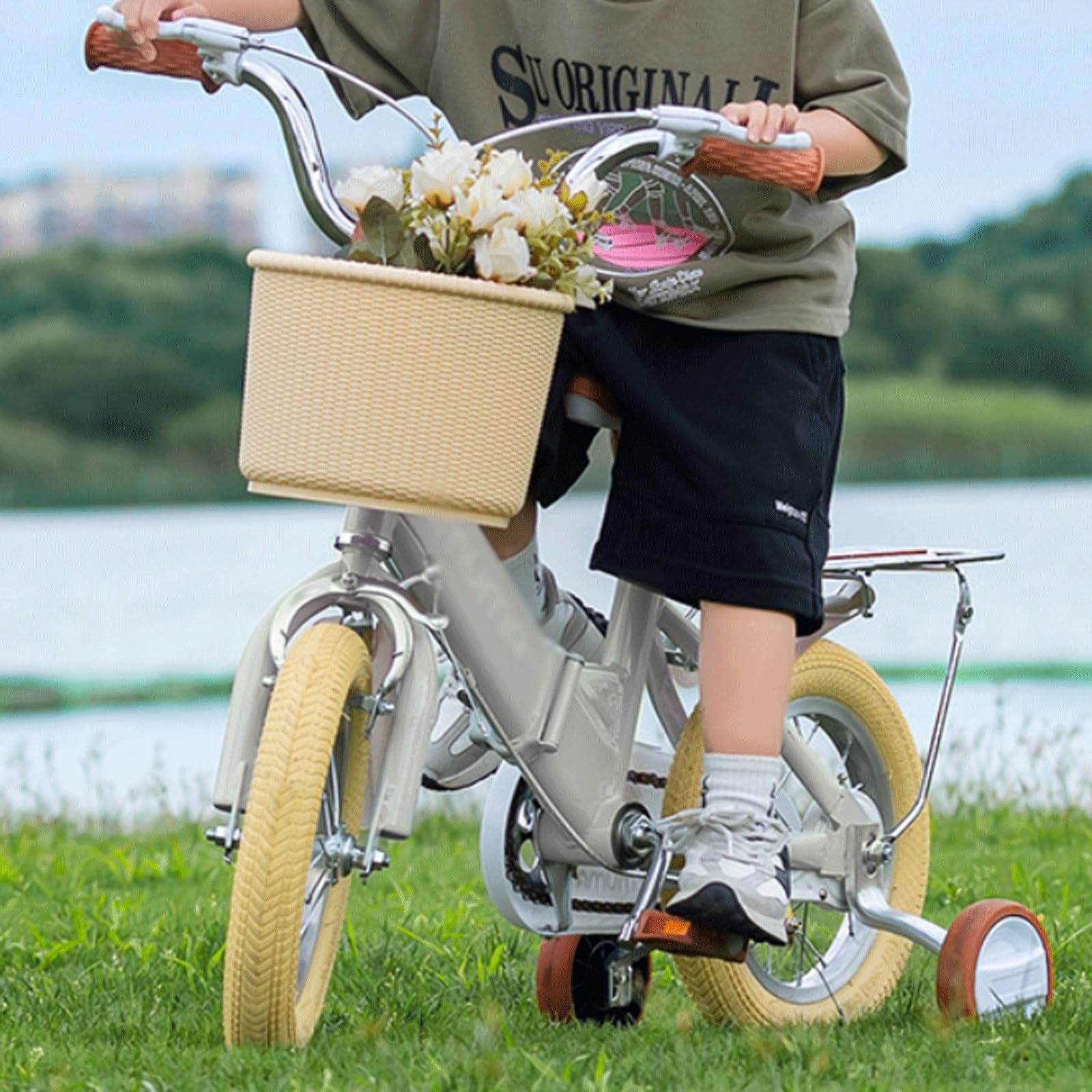 Drehauto-Kinderfahrrad, Alter 2–9 Jahre, Fahrräder mit Puppen-Fahrradsitz und Korb, faltbares Fahrrad-Spielzeug