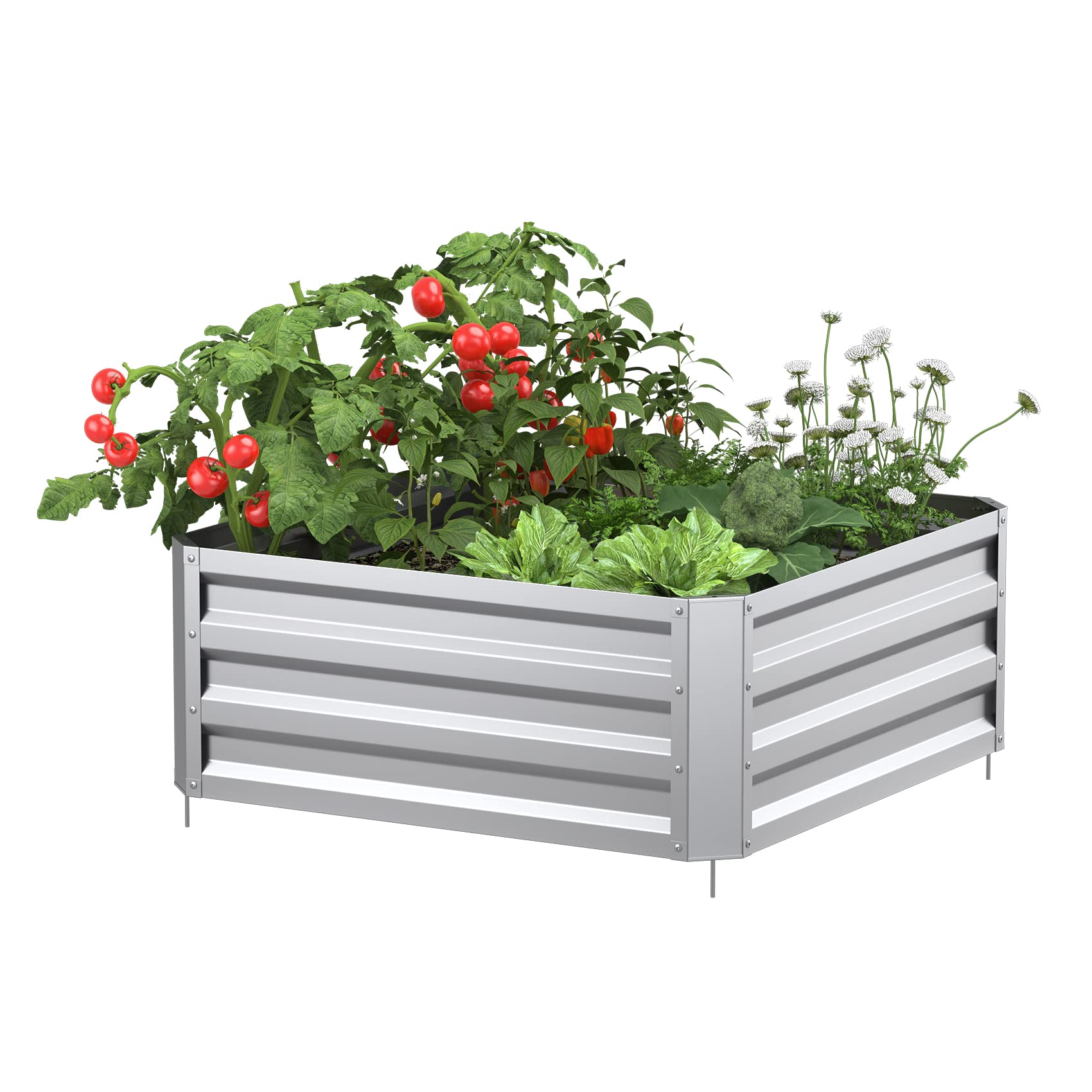 Mr IRONSTONE Galvanized Raised Garden Bed Outdoor for Vegetables Flowers Herb, Large Heavy Metal Planter Box Steel Kit with Metal Stake to Fix, 4×4×1.5ft