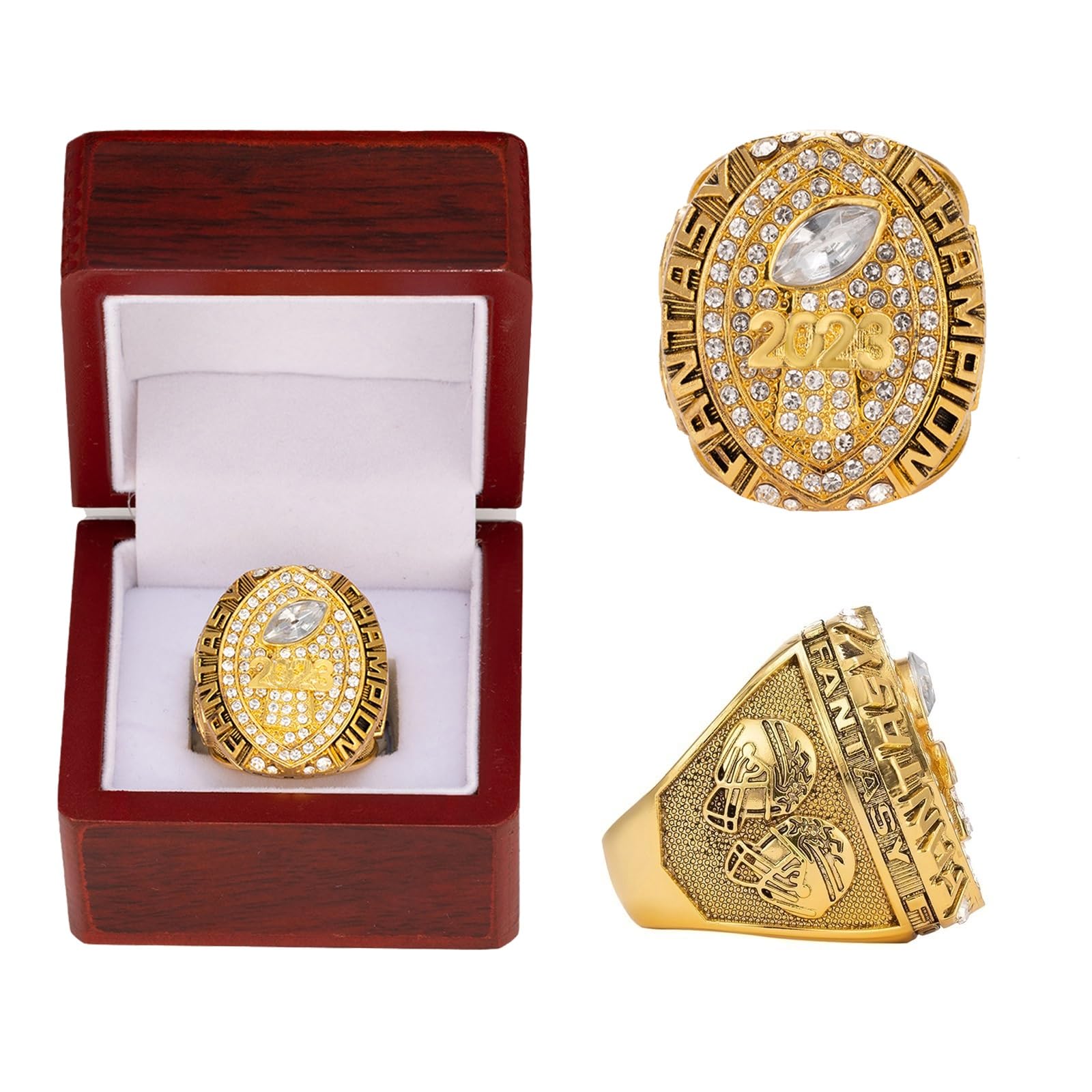 2023 Fantasy Football Championship Ring mit Box, FFL League Ringe, Souvenir-Geschenke for Fan-Freunde, Büroschränke(Blanc,11)