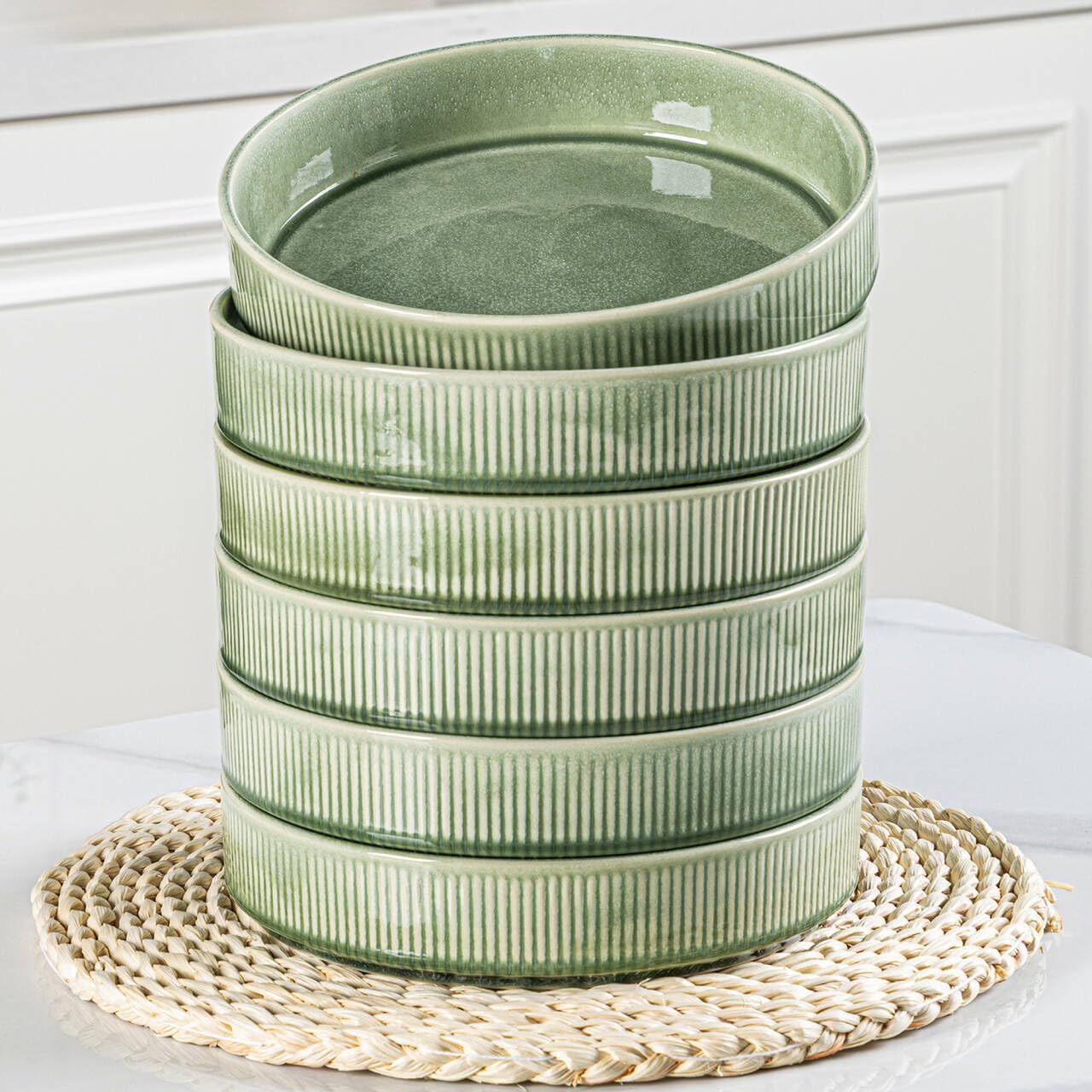 GBhome Pasta Bowls 19cm, Stoneware Deep Plates Set of 6, Scratch Resistant Serving Bowl, Modern Soup Noodle Bowls, Microwave and Dishwasher Safe