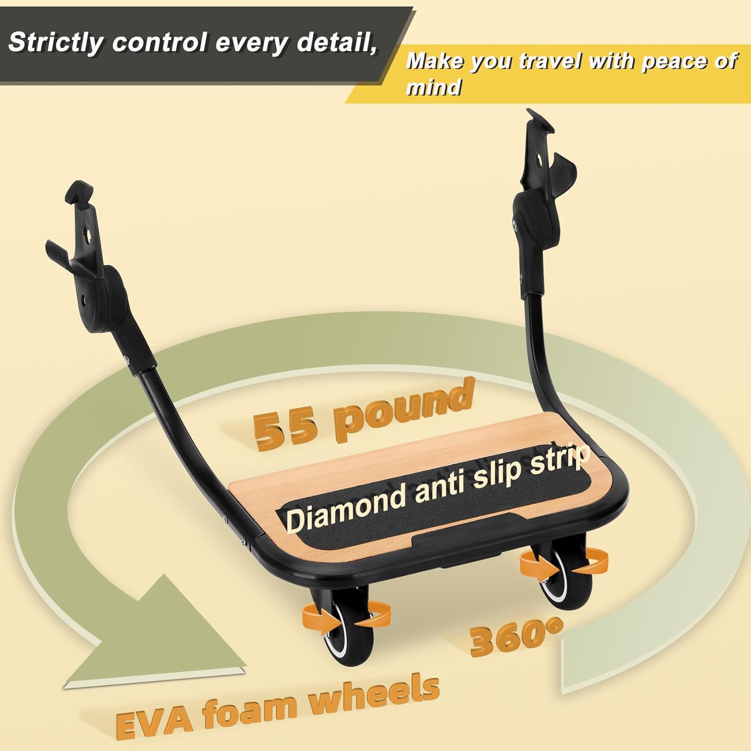 Piggyback Ride-Along Board for Vista (Models 2015-2019),Vista V2,and Vista V3 Strollers,Stroller Standing Board with 360 ° Universal Wheel,Use EVA Foam Wheels Smoothly Nnavigate Through Rugged Roads