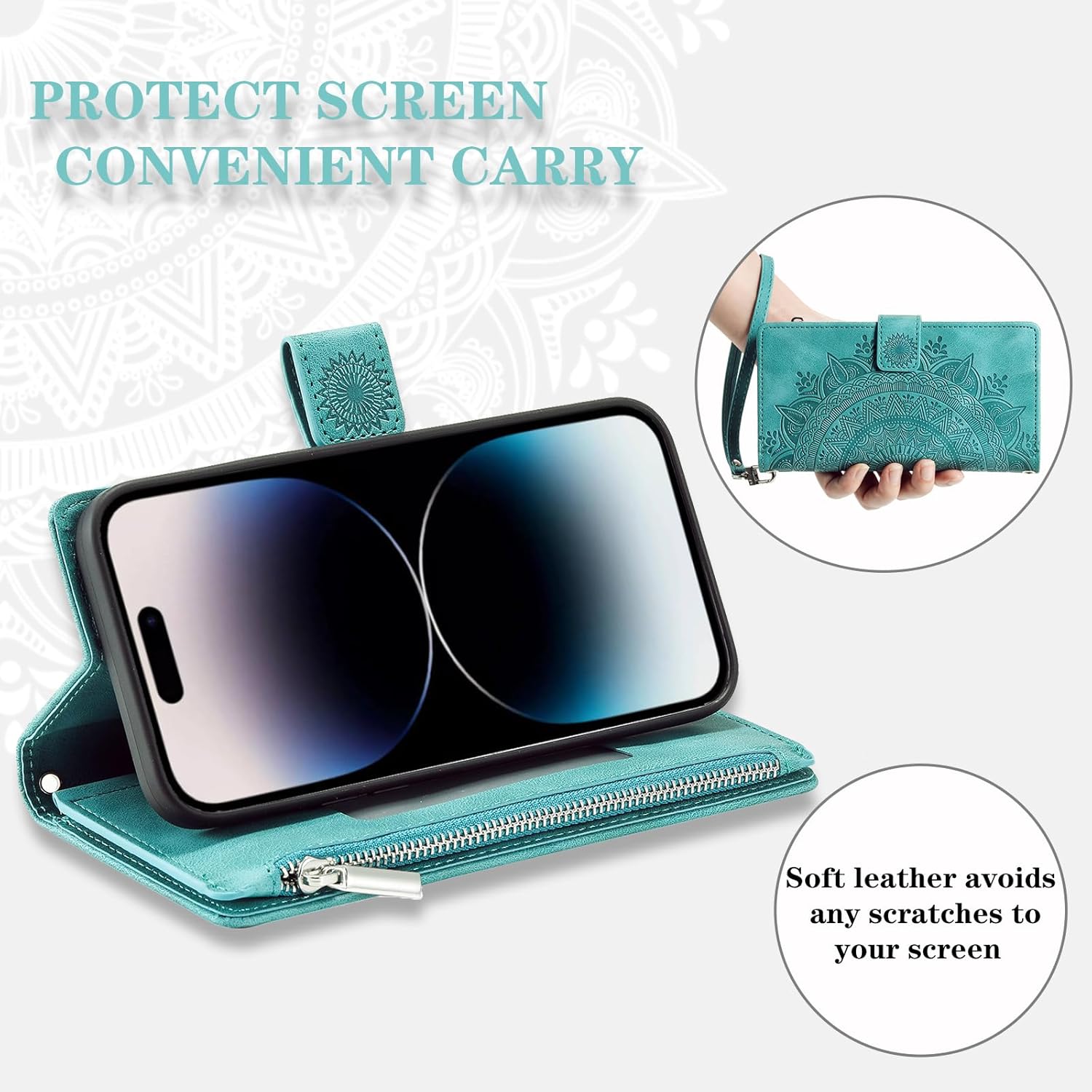 Crossbody Wallet Case for Google Pixel 5a 5G, Leather Case with Lanyard Strap Wristlet Zipper Card Holder, Flip Phone case Cover for Google 5a 5G (Green)