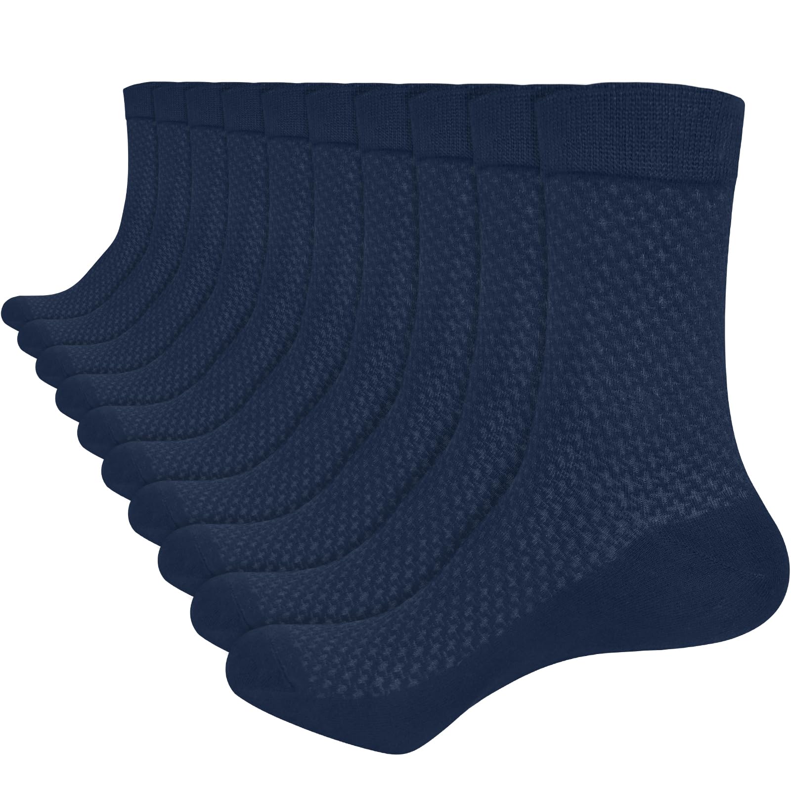 Ouhos Men's Blue 6 Pairs Bamboo Socks, Breathable Mesh Crew, Moisture Wicking Dress Socks For Office, Size 6-12, Black White