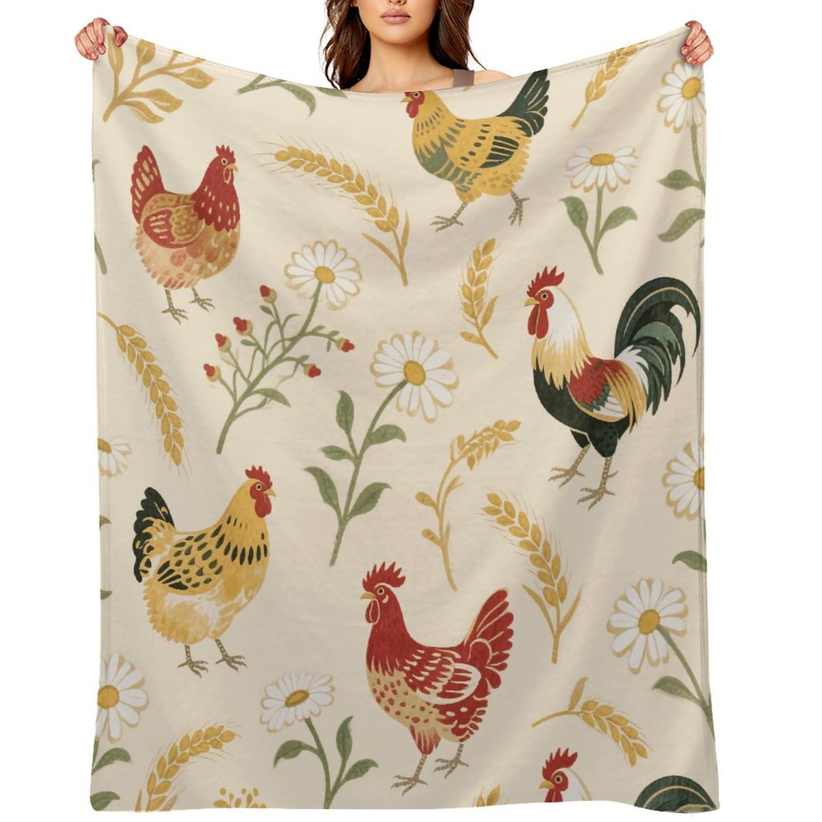 Chicken and Rooster Print Throw Blanket for Couch and Bed Super Soft Warm Lightweight Throw Blankets Cozy Fuzzy Flannel Blanket Personalized Decorative Blankets for Sofa Decor 30"x40"
