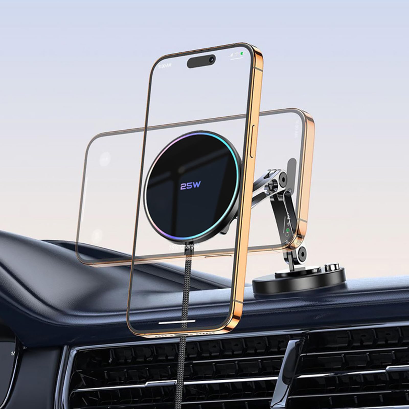 Soporte de carga magnético inalámbrico para coche con 25 W de