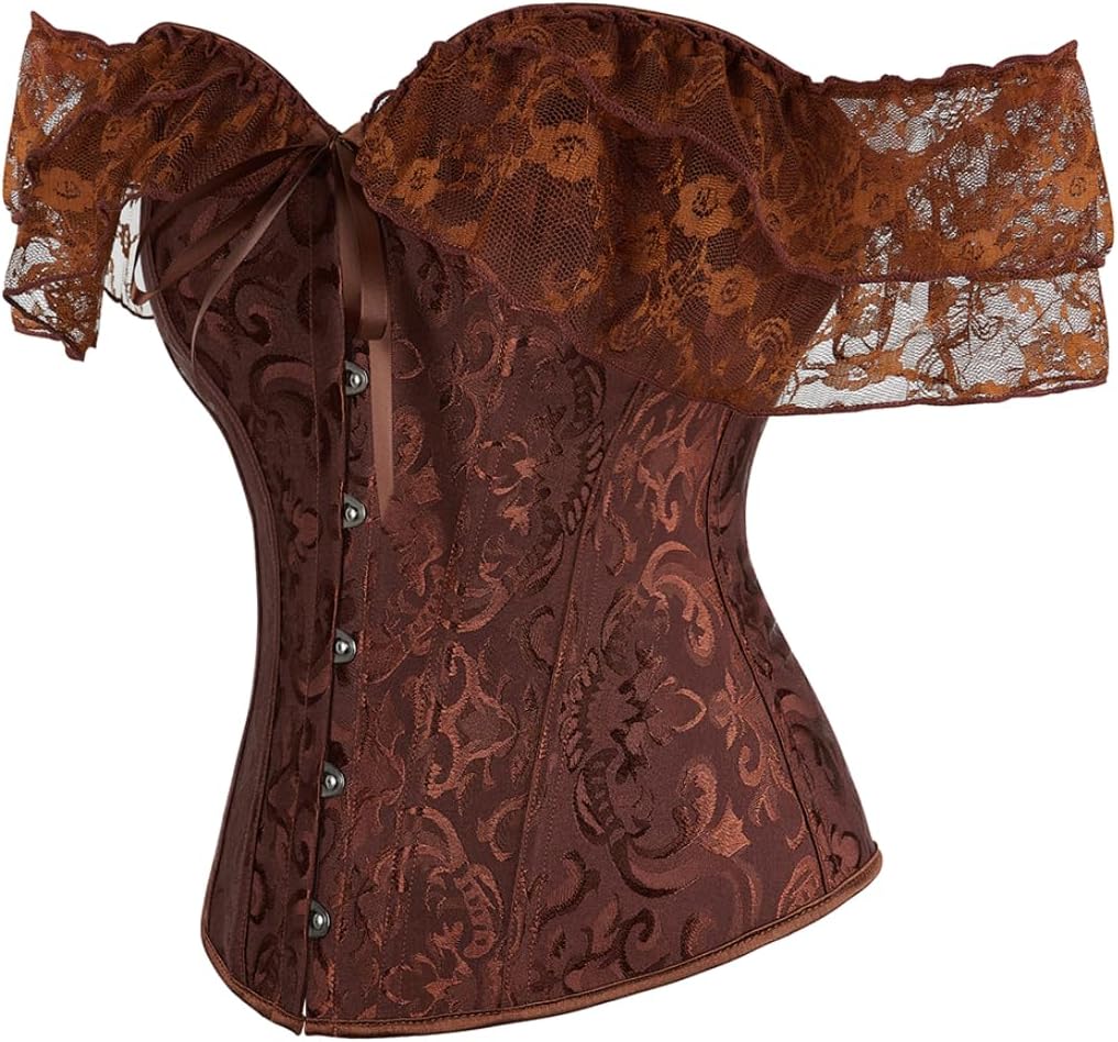 Women's Lace Off-Shoulder Corset - Gothic Victorian Waist Trainer, Hourglass Bustier Top, Renaissance Costume