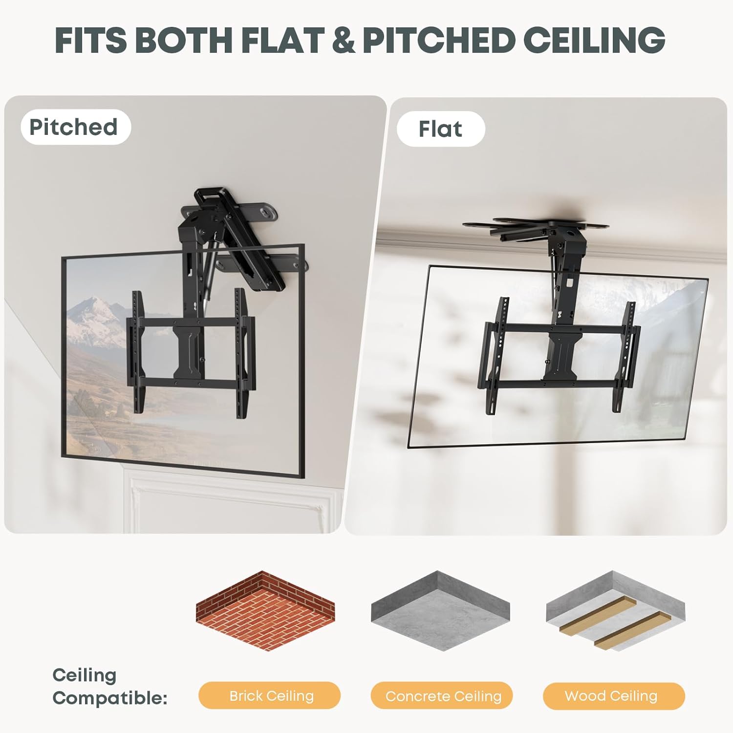 Motorized Flip Down Ceiling TV Mount for 37-75 Inch Screens, Electric Drop Down TV Ceiling Mount with Remote, Holds up to 99 lbs, Max VESA 600x400 mm, Black