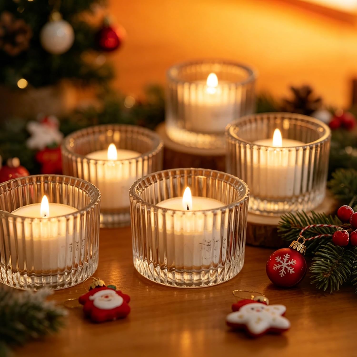 Clear Glass Votive Candle Holders 12 Pack, Small Glass Cups for Tea Lights, Wedding Centerpieces, Table Decorations, Home Decor, Party Favors, Bulk Set of 12