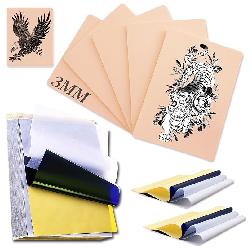 Rayyl Kit para Prática de Tatuagem com 6 Folhas de Silicone e 10 Papéis de Transferência