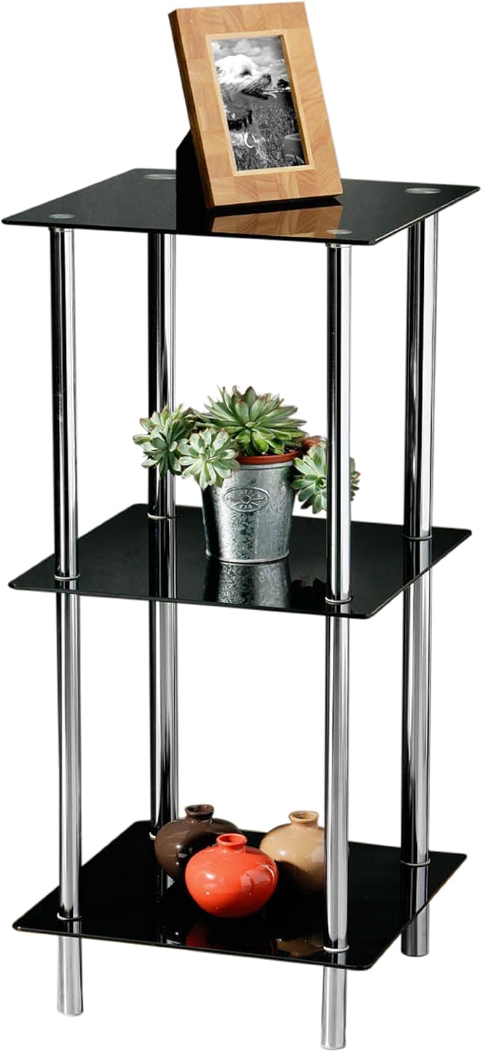 Premier Housewares Shelf Unit 3Tier with Black Glass Shelves and