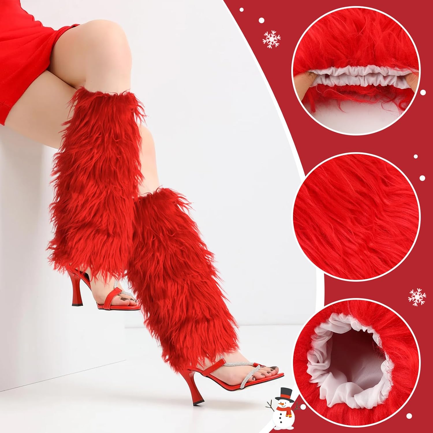 XEPST Christmas Faux Fur Fuzzy Leg Warmers Furry Boot Covers for Women, Women's Fur Leg Warmers Warm Fuzzy Boot Cuff Boot Sleeves for Party Costumes, Red - Image 2