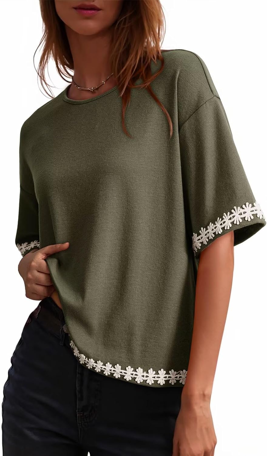 Dokotoo Womens Tops Casual Summer Crewneck Short Sleeve Color Block Loose Oversized Basic Tee