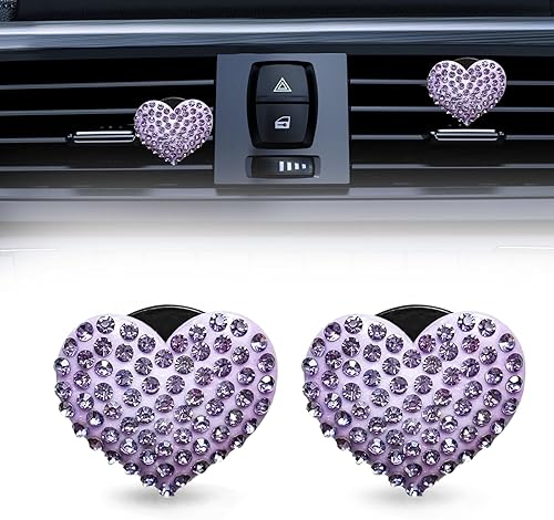 Miniatura 8 de 2 piezas de dijes de corazón de cristal brillantes para ventilación de automóvil, accesorios universales para decoración interior del automóvil