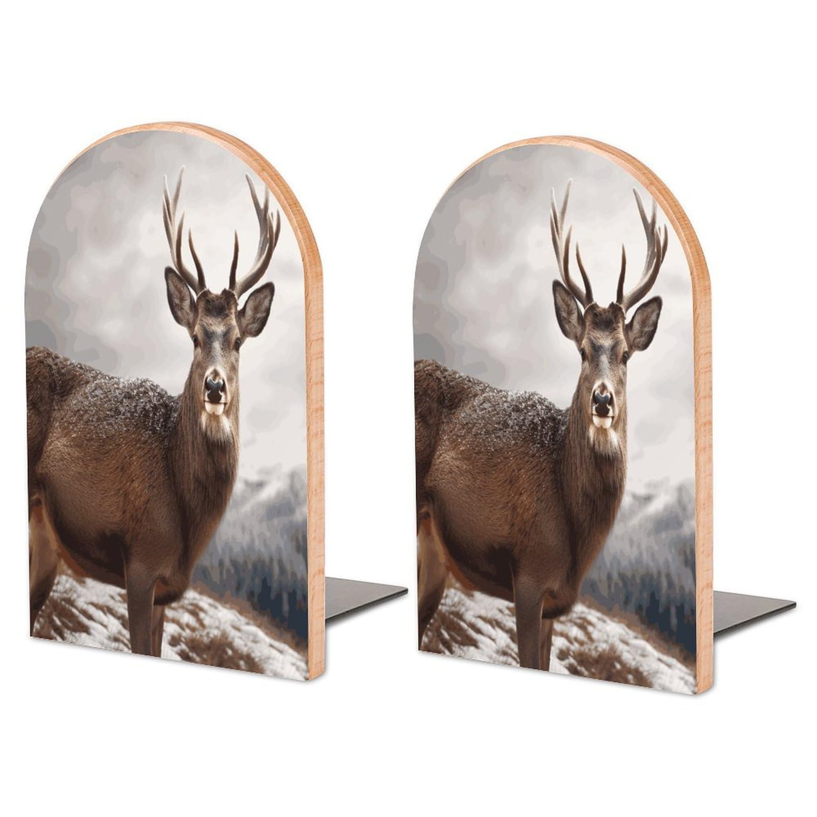 Large Wild Animals Deer Book End with Metal Base Fashion Heavy Duty Bookend Exquisite Wooden Bookends Non-Skid Book Stopper for Shelves Books Organizer for Office Home 1 Pair