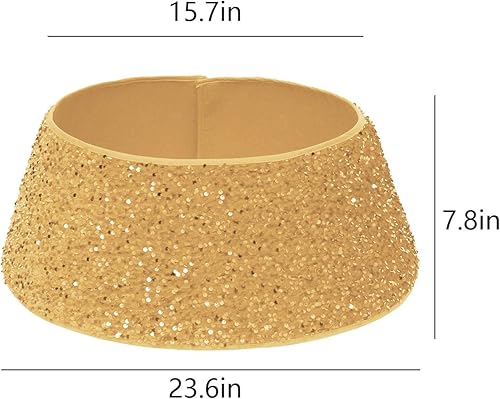 Miniatura 7 de Christmas Tree Collar 23.6 Inches Sequin Christmas Tree Skirt, Double-Layer Glitter Velvet Tree Skirt, Christmas Tree Base Cover Luxury Xmas Tree