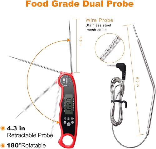 Miniatura 6 de Sourcingbay Termómetro de alimentos apto para horno para cocinar con 2 sondas, termómetro digital de lectura instantánea para cocina, barbacoa,